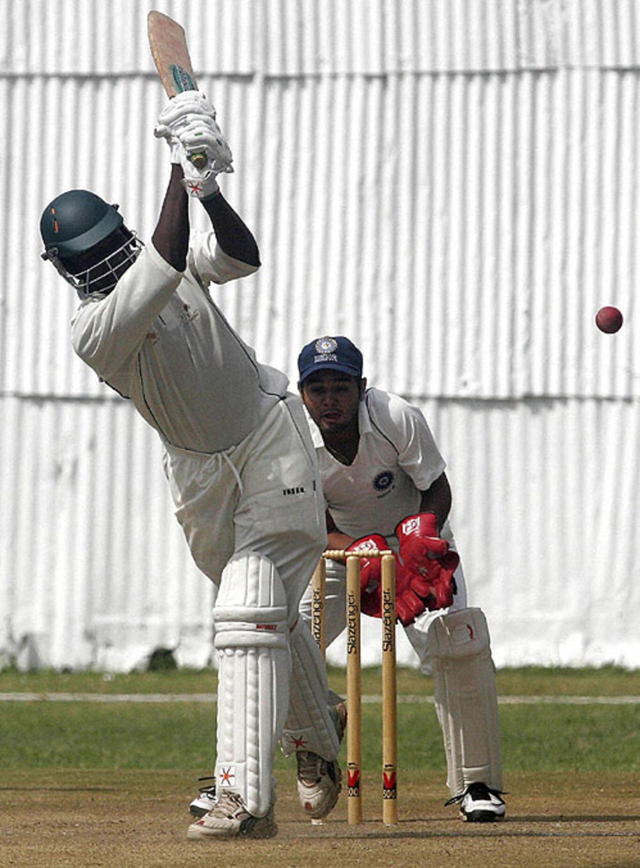 Peter Ongondo hits to leg during his innings of 16, Kenya v India A, 1st match, Mombasa, 3rd day, August 7, 2007