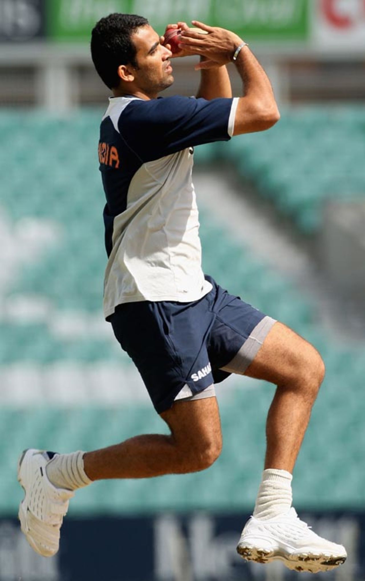 Zaheer Khan bowls during their nets session ahead of the third Test, The Oval, August 7, 2007