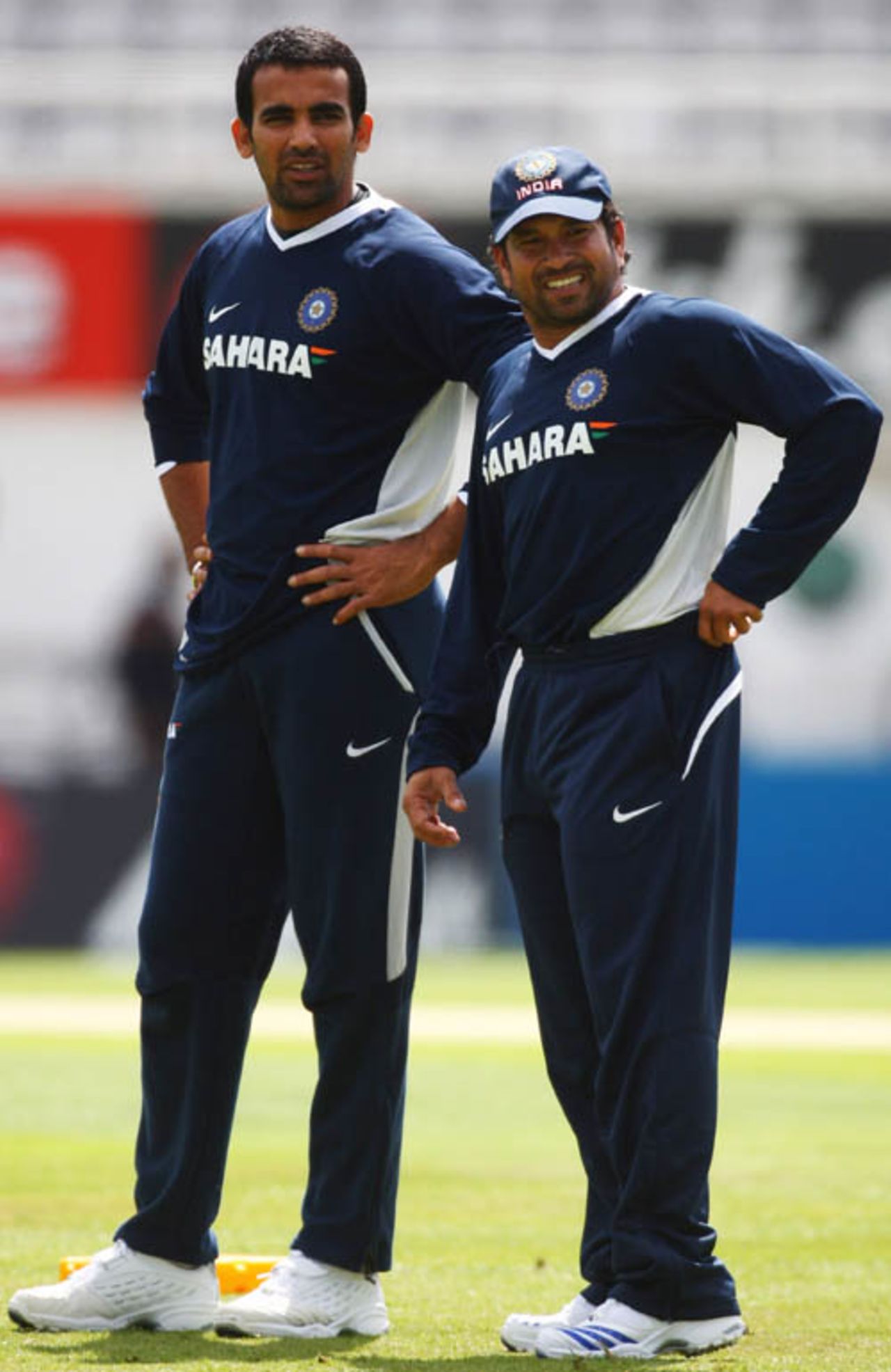 Zaheer Khan and Sachin Tendulkar strike a pose during nets, The Oval, August 8, 2007