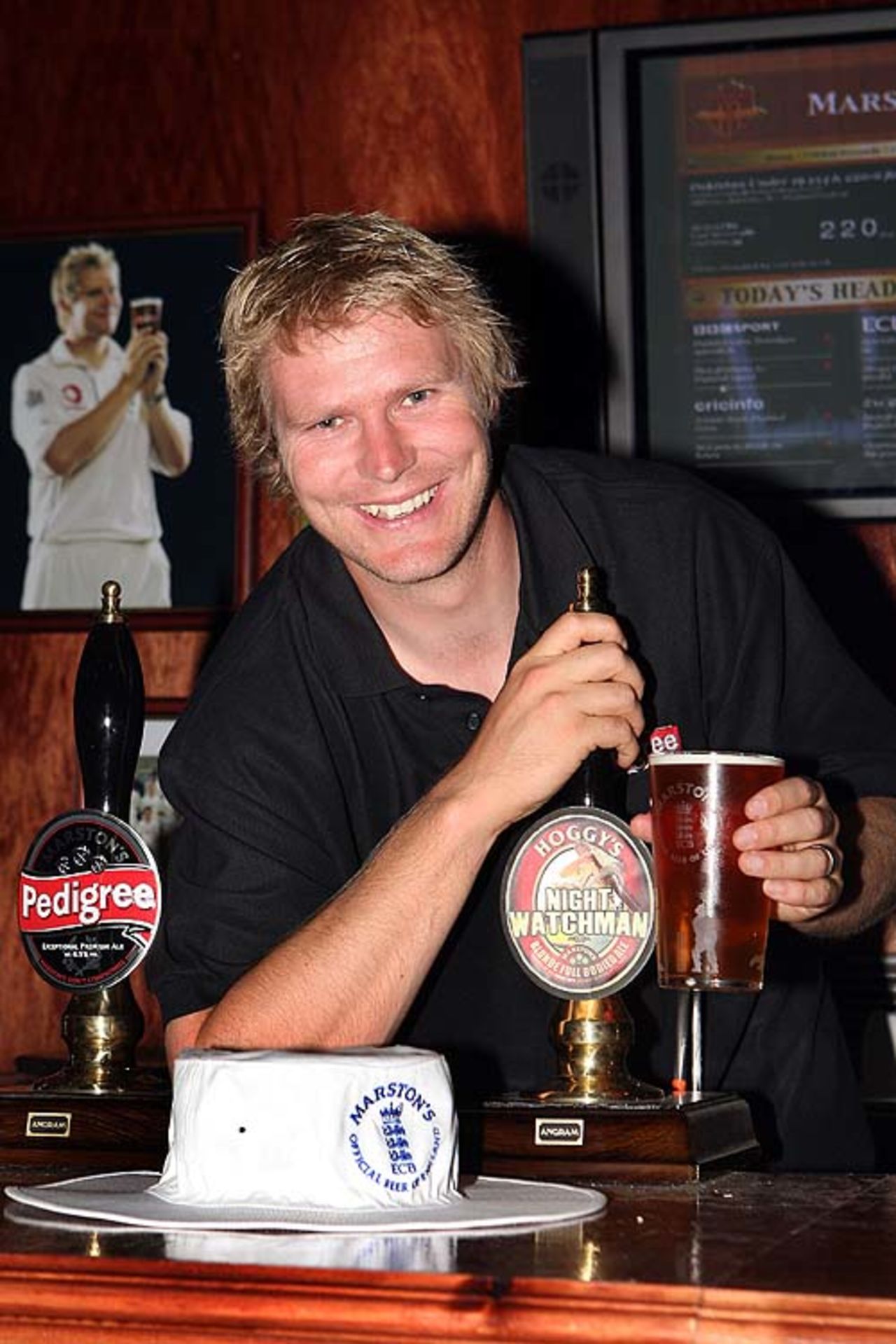 Matthew Hoggard launches his own beer, The Nightwatchman, August 2007