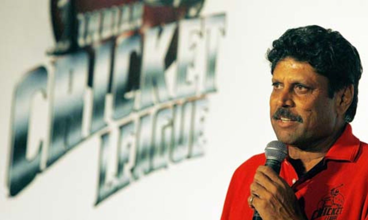 Kapil Dev speaks during the press conference called by the Indian Cricket League, August 20, 2007