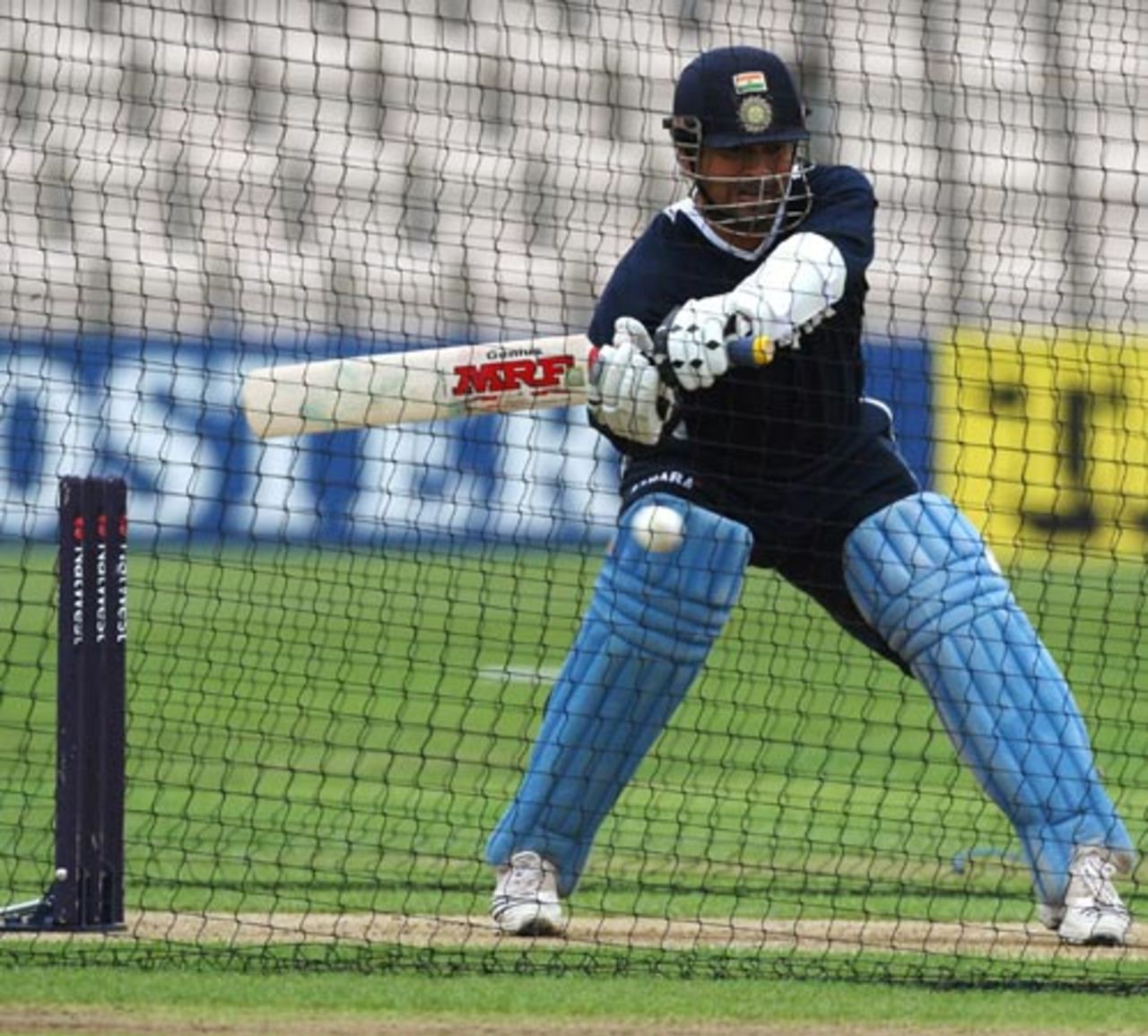Sachin Tendulkar in action at a nets session ahead of the first NatWest ODI between India and England, the Rose Bowl, 20 August, 2007