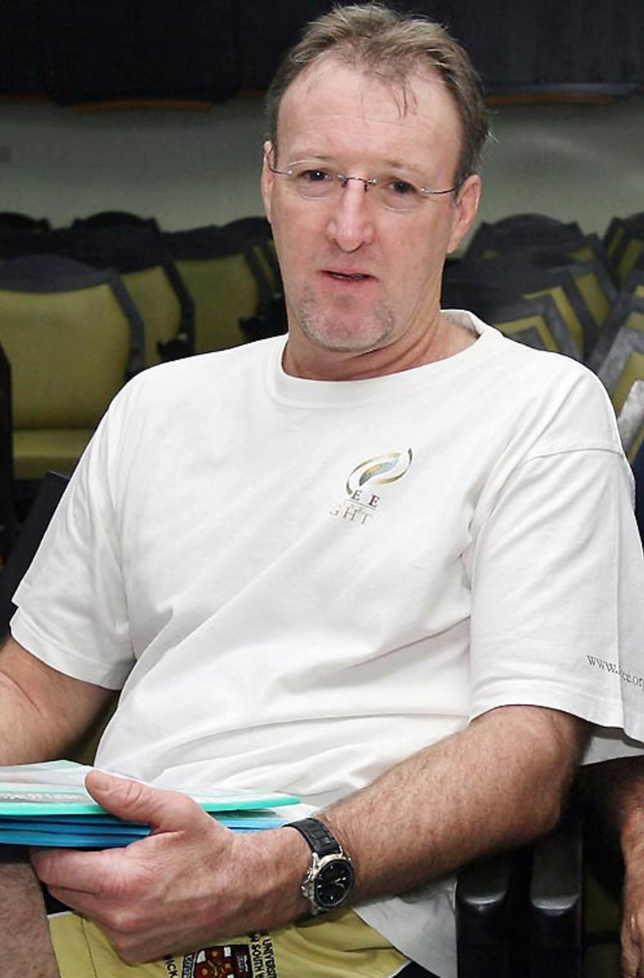 Geoff Lawson gets ready to meet players and officials at the National Cricket Academy, Lahore, August 21, 2007