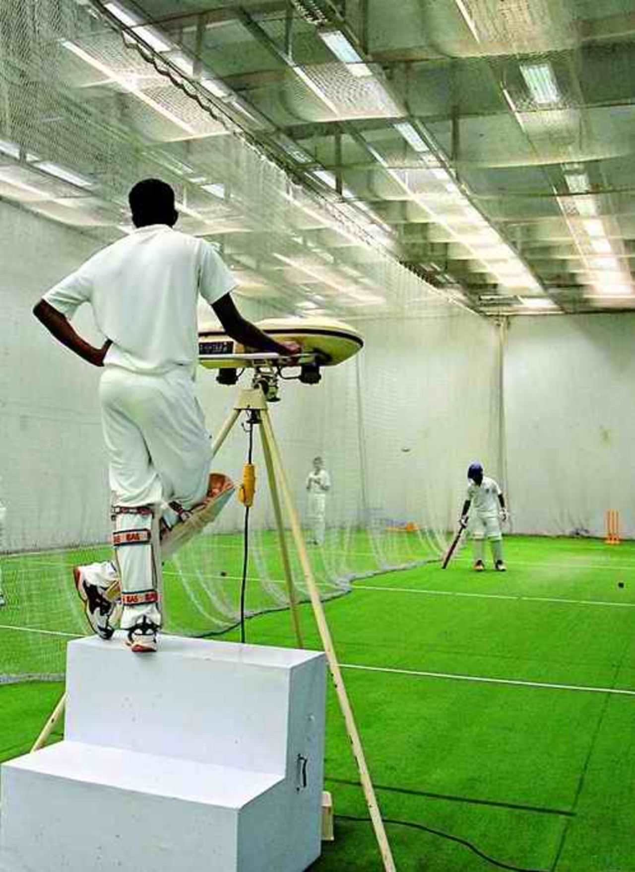 Trainees at the indoor nets at the National Cricket Academy at the Chinnaswamy Stadium in Bangalore, early 2007