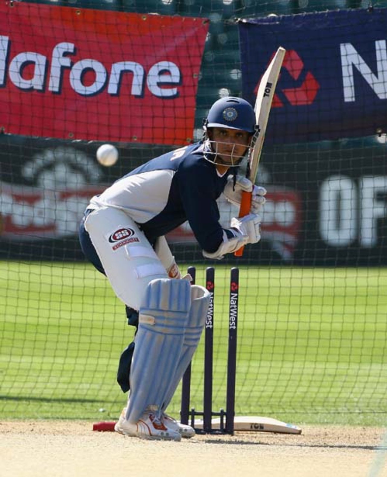 Sourav Ganguly fine-tunes his batting ahead of the second ODI against England at Bristol, County Ground, Bristol, August 23, 2007