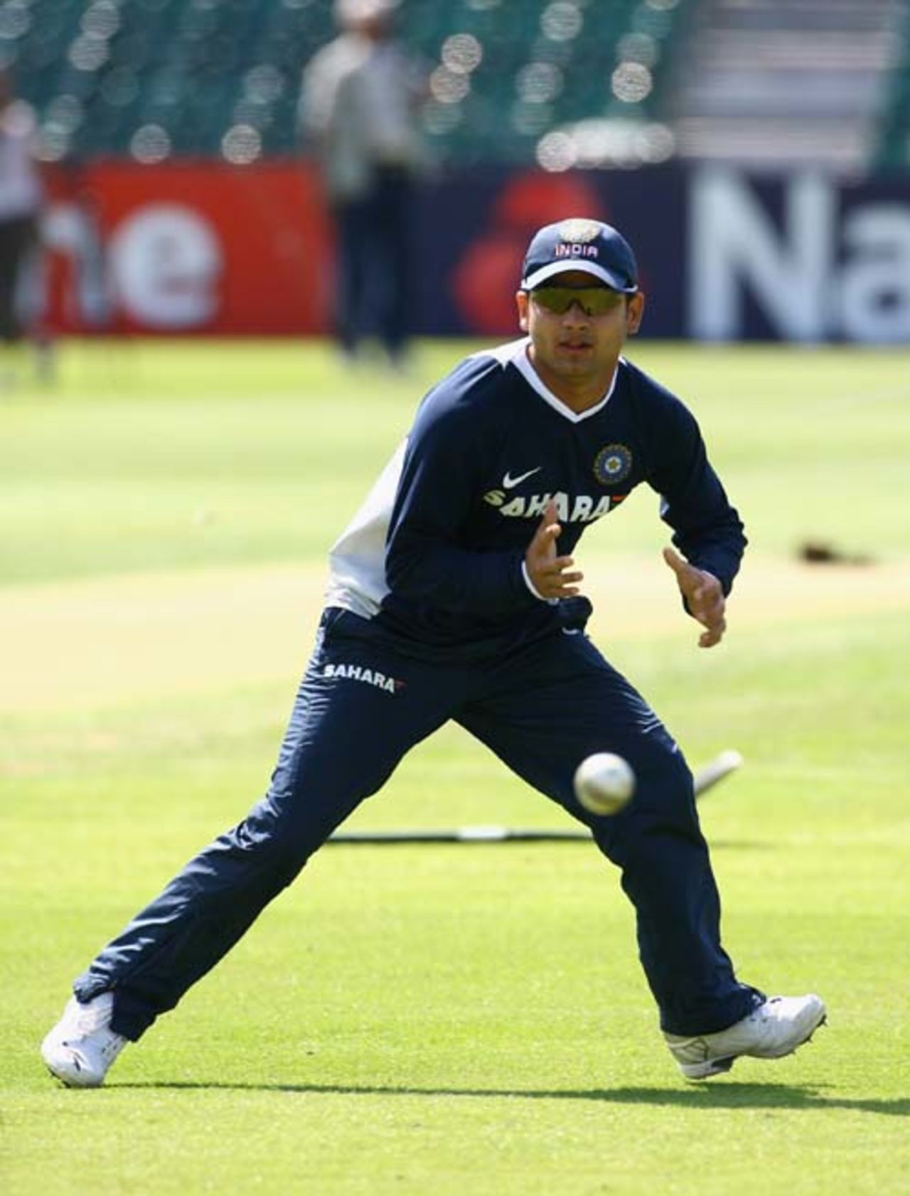 Piyush Chawla fields during India's practice session, County Ground, Bristol, August 23, 2007