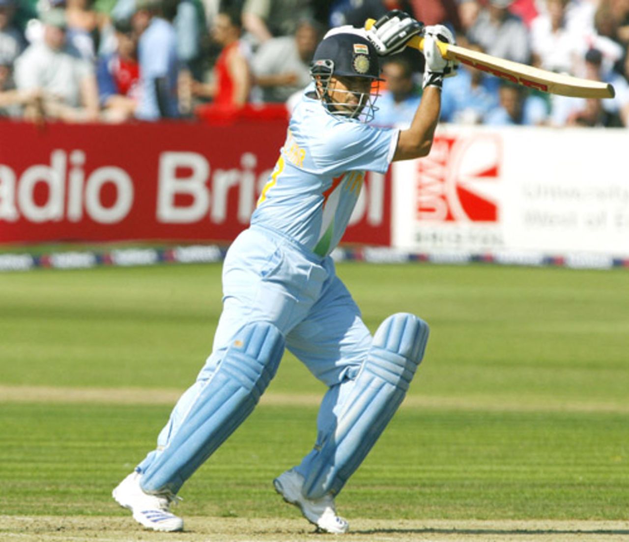 Sachin Tendulkar gets forward and glides it towards point,  England v India, 2nd ODI, Bristol, August 24, 2007 