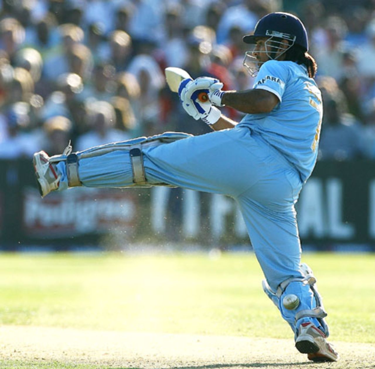 Mahendra Singh Dhoni's bat and front leg are nowhere near the line of the ball, England v India, 2nd ODI, Bristol, August 24, 2007