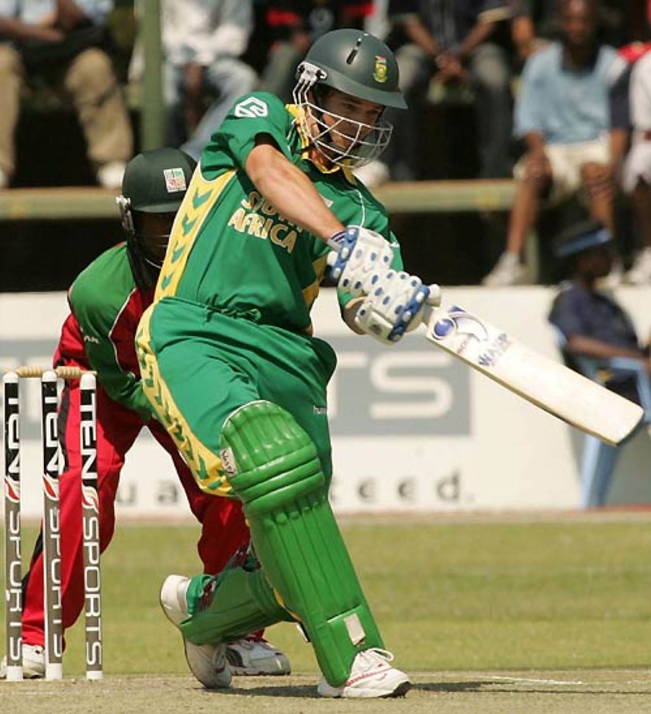 Albie Morkel goes for the loft over the bowler's head and connects, Zimbabwe v South Africa, 3rd ODI, Harare, August 26, 2007