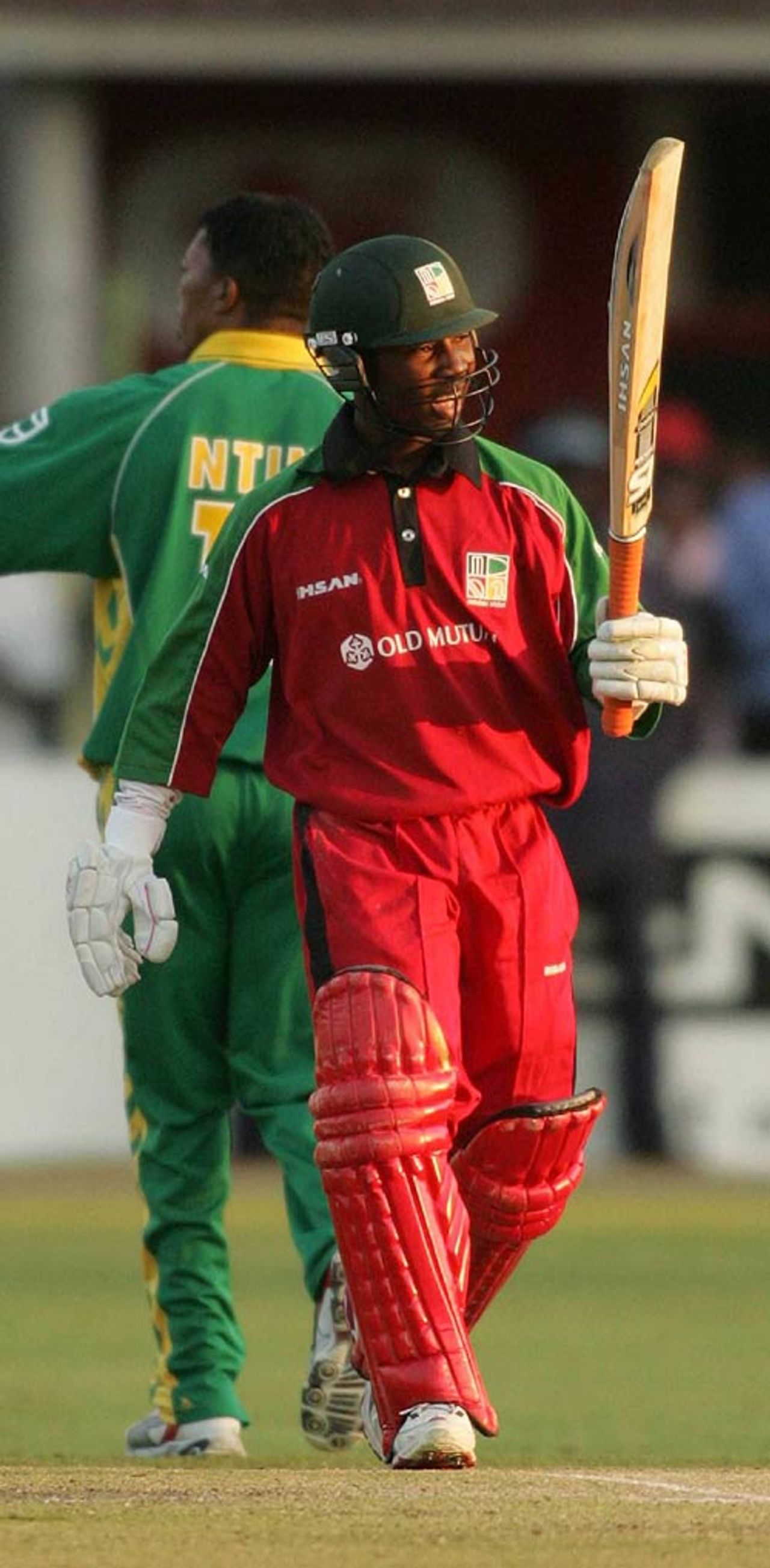 Tatenda Taibu celebrates reaching his century, Zimbabwe v South Africa, 3rd ODI, Harare, August 26, 2007