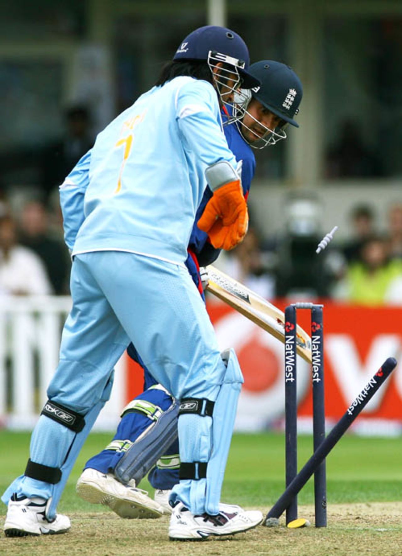 Owais Shah's leg stump is knocked over by Yuvraj Singh, England v India, 3rd ODI, Edgbaston, August 27, 2007