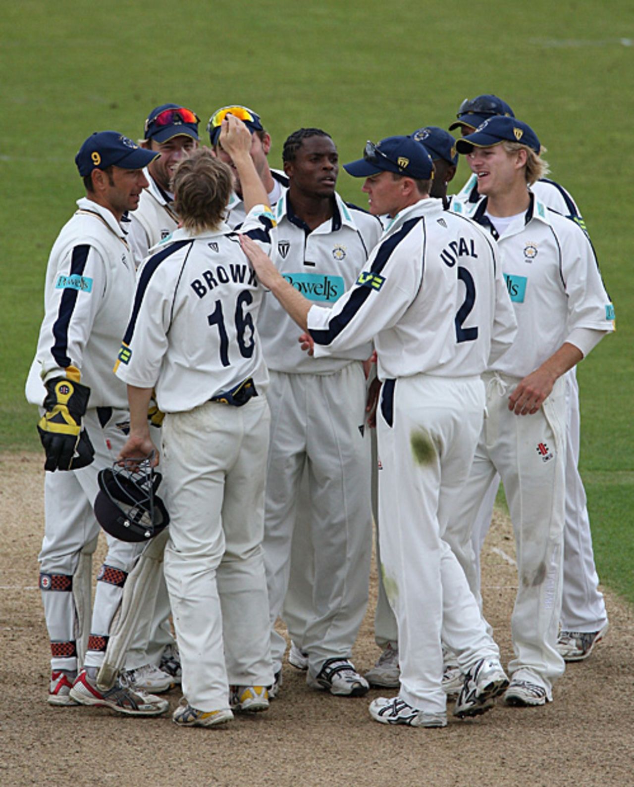 Daren Powell is congratulated on the wicket of Scott Newman, Hampshire v Surrey, Southampton, August 30, 2007