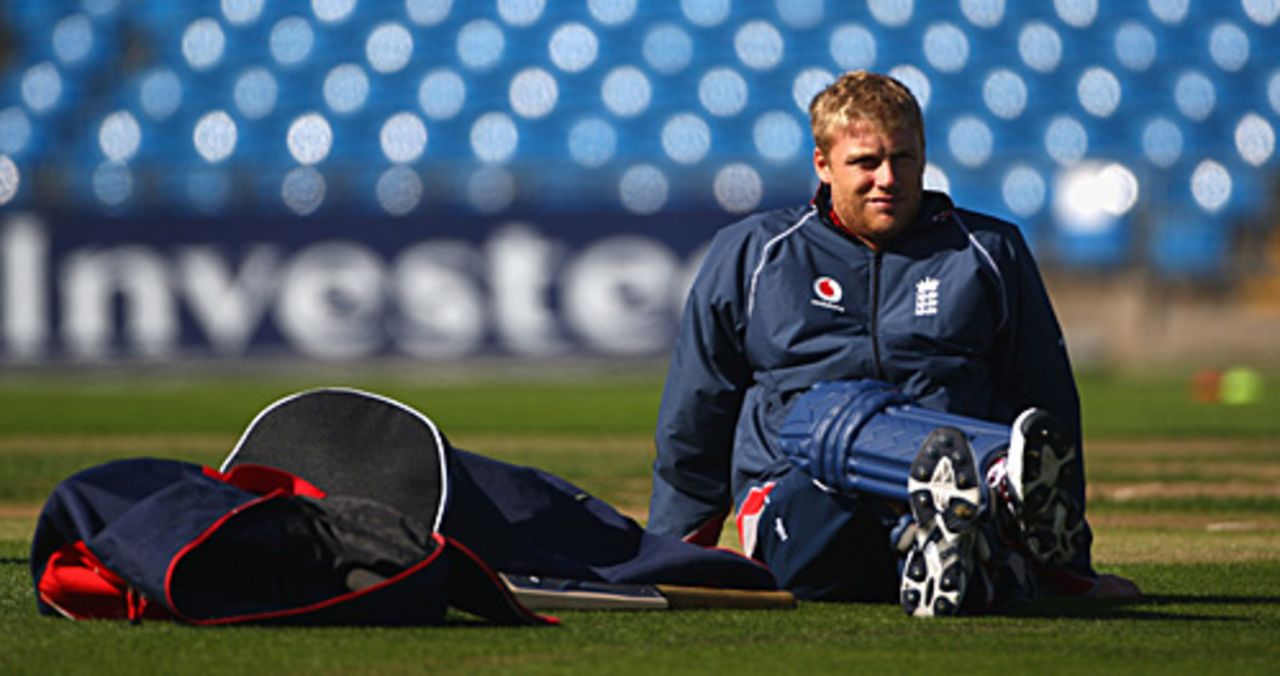 Andrew Flintoff in contemplative mood before a net session, Headingley, September 1, 2007