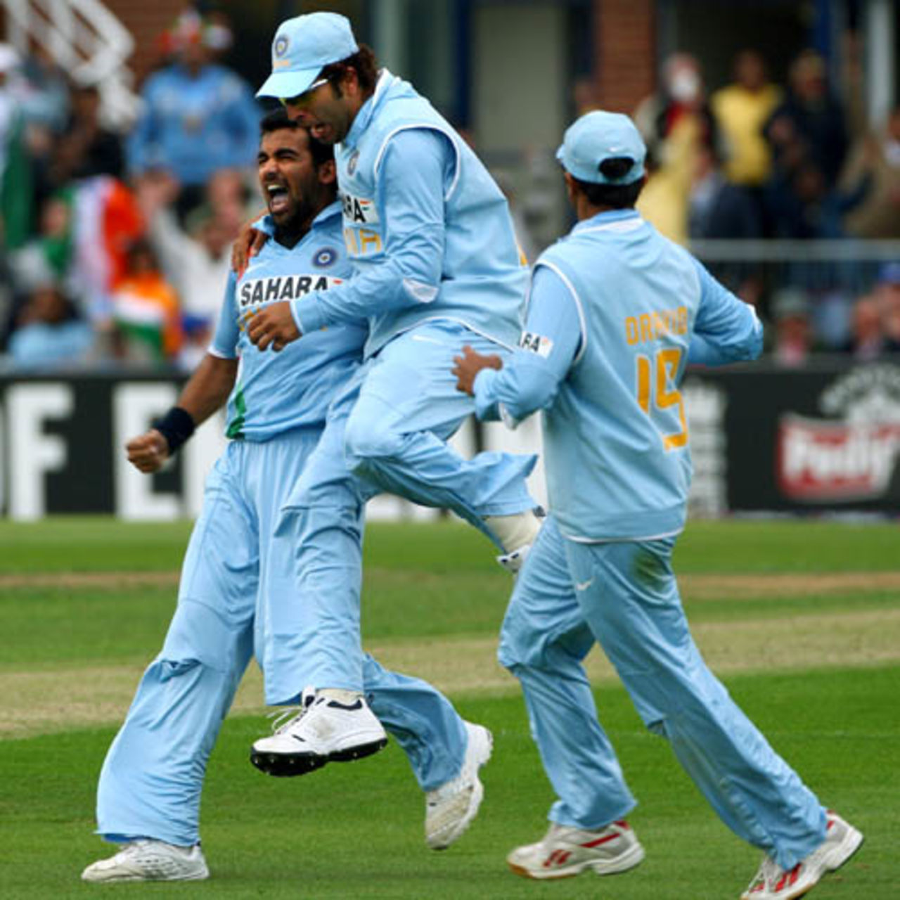 The Indians celebrate Kevin Pietersen's wicket, England v India, 5th ODI, Headingley, September 2, 2007