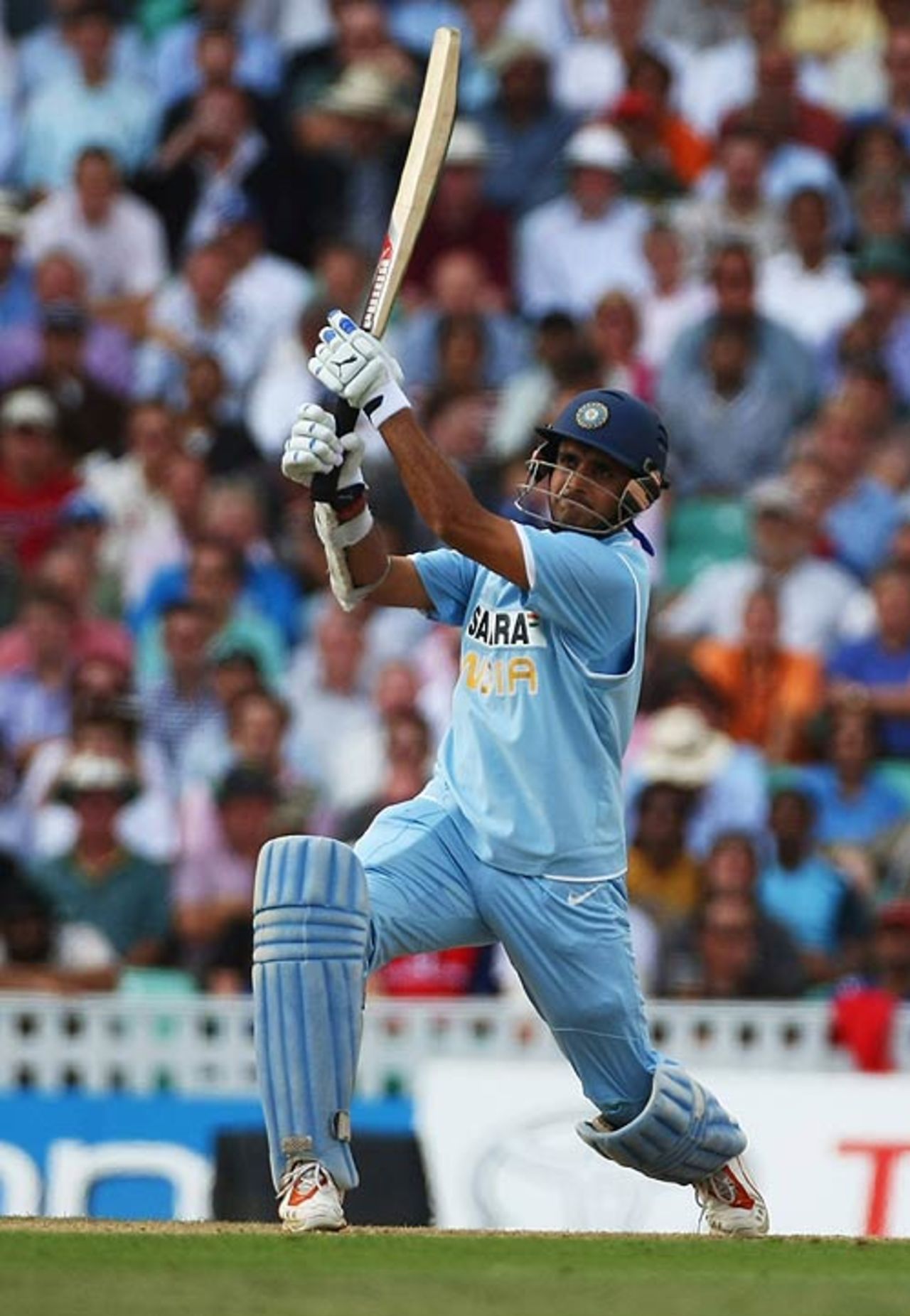 Sourav Ganguly gives room and smashes one over the bowler's head, England v India, 6th ODI, The Oval, September 5, 2007