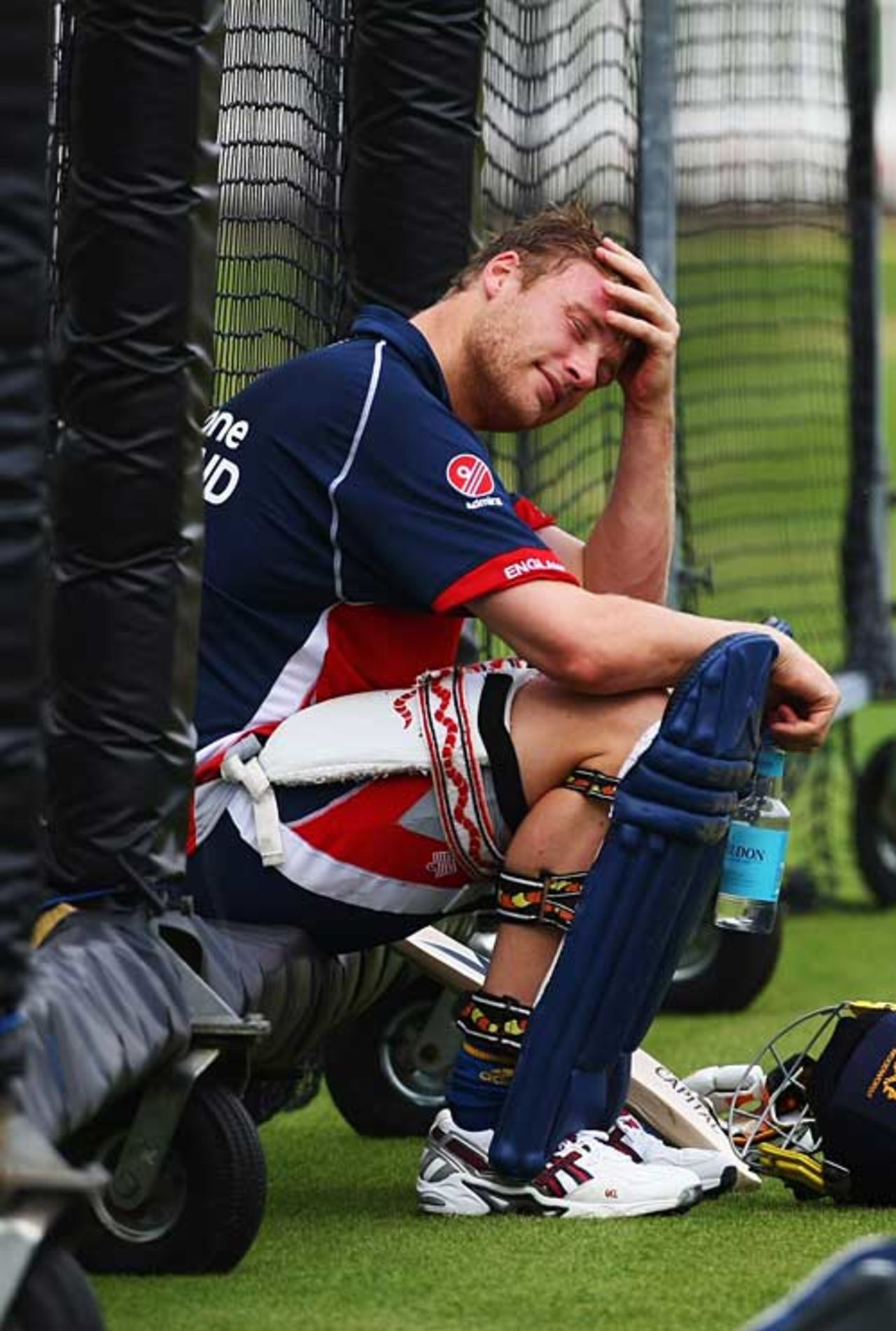 Andrew Flintoff takes a break during training, Lord's, September 7, 2007