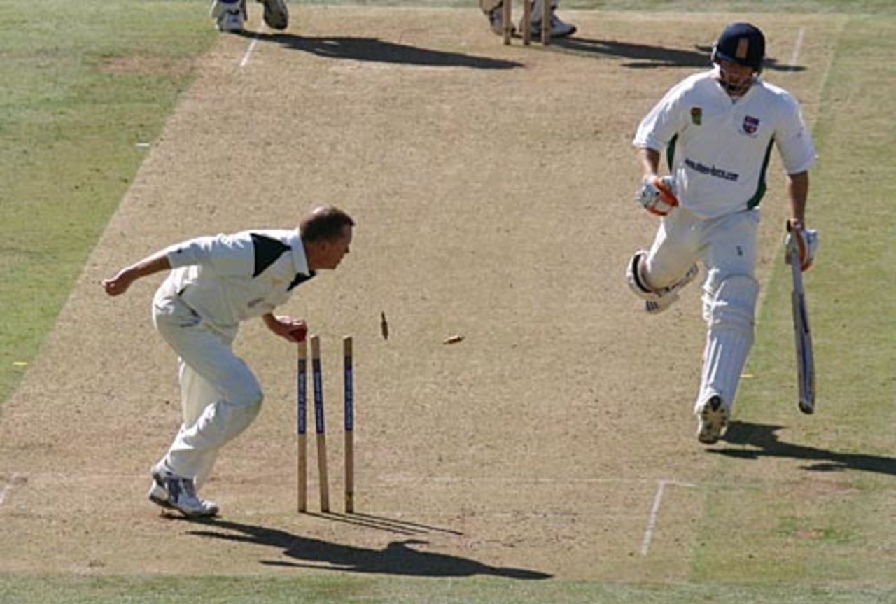 Matt Dennington is run out by some way, Bromley v Kibworth, Cockspur Cup final, Lord's, September 11, 2007