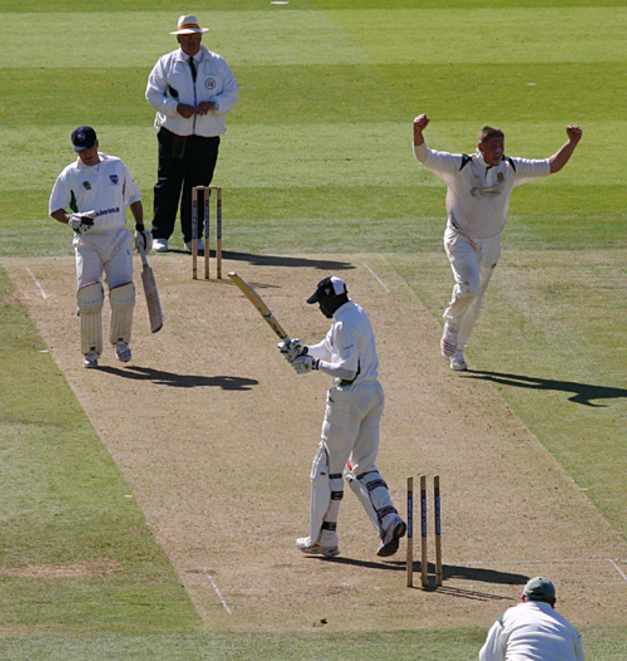 Simon Renshaw cleans up Ruel Brathwaite, Bromley v Kibworth, Cockspur Cup final, Lord's, September 11, 2007