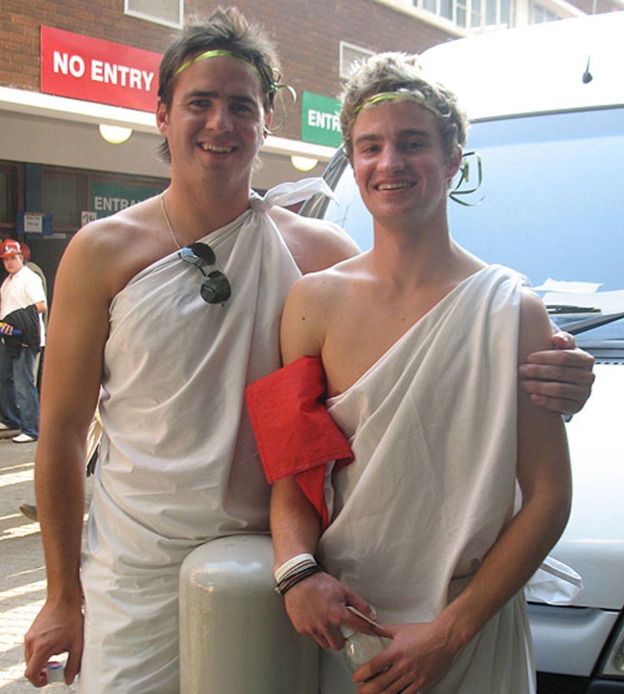 Gareth Grey and Nicholas Schilperoort arrive all dressed up for cricket, Johannesburg, September 11, 2007