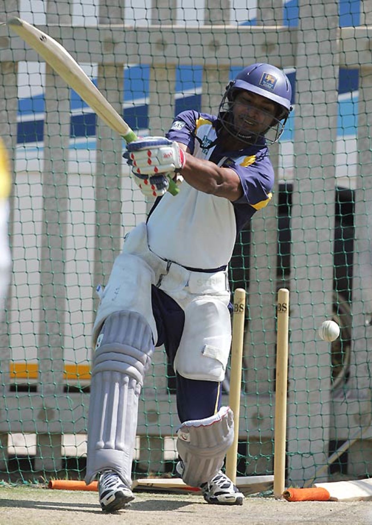 Kumar Sangakkara plays an expansive stroke during a net session, ICC World Twenty20, Benoni, September 12, 2007