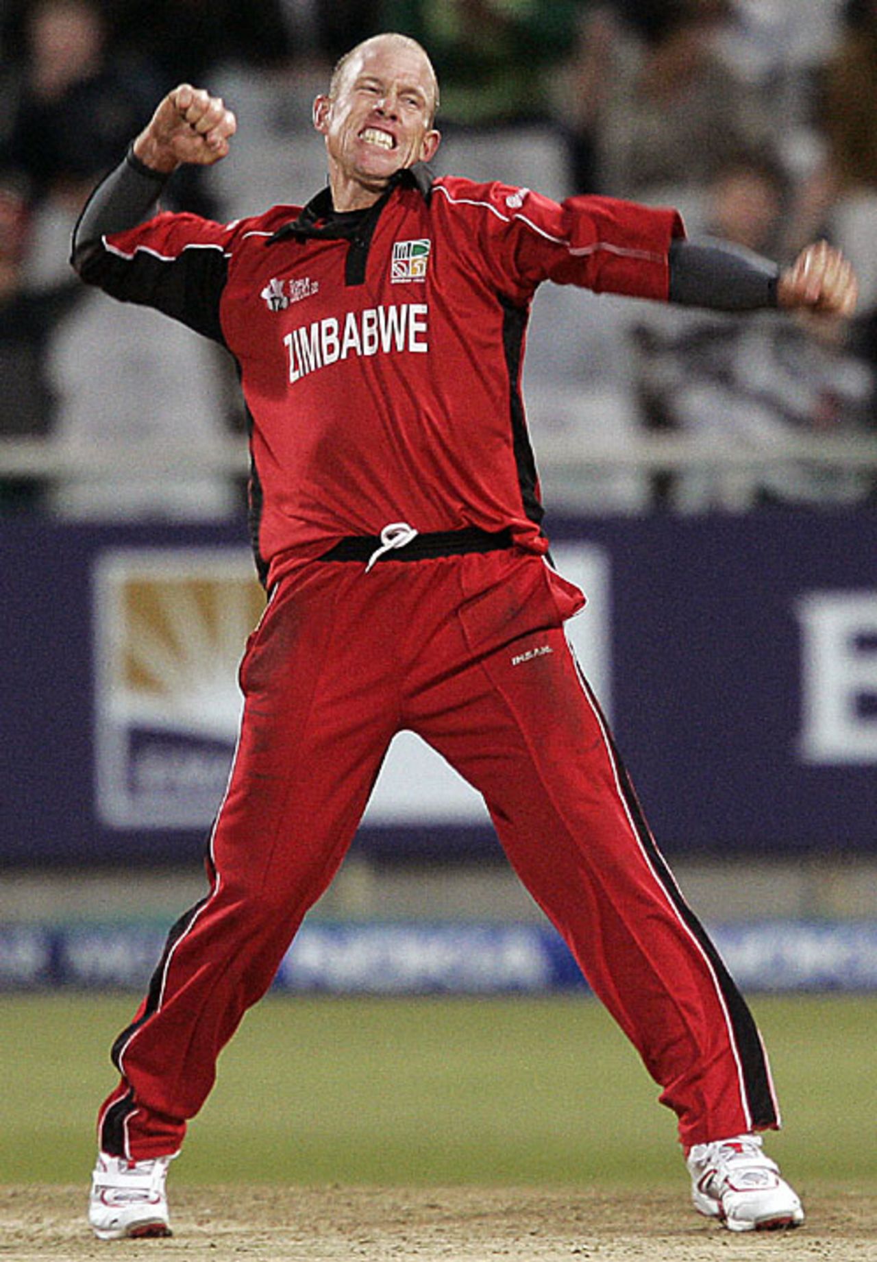 An ecstatic Gary Brent celebrates bowling Brett Lee, Australia v Zimbabwe, Group B, ICC World Twenty20, Cape Town, September 12, 2007