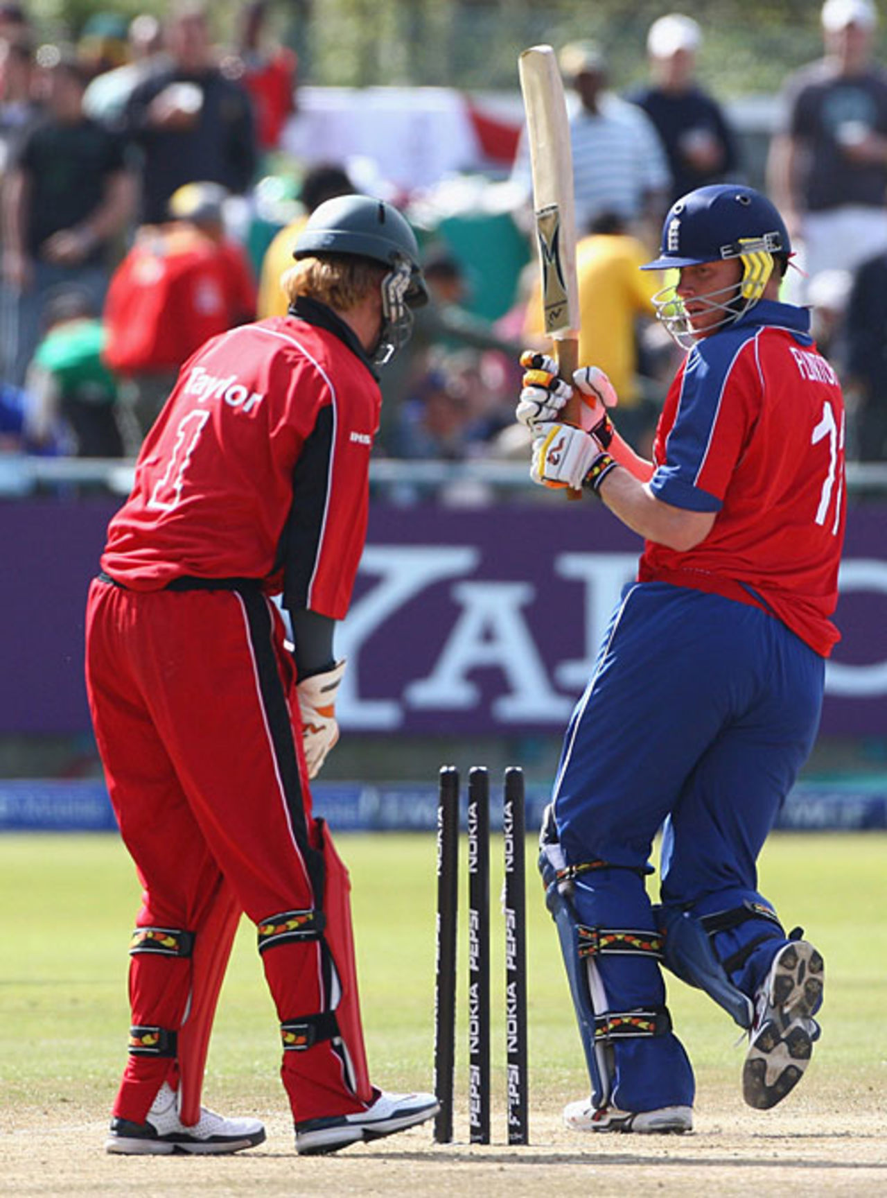 Andrew Flintoff looks back at his shattered stumps, England v Zimbabwe, Group B, ICC World Twenty20, Cape Town, September 13, 2007
