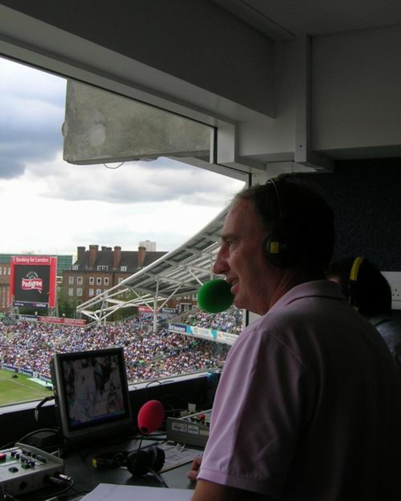 Jonathan Agnew of the BBC's Test Match Special team commentates at The Oval, August 2007