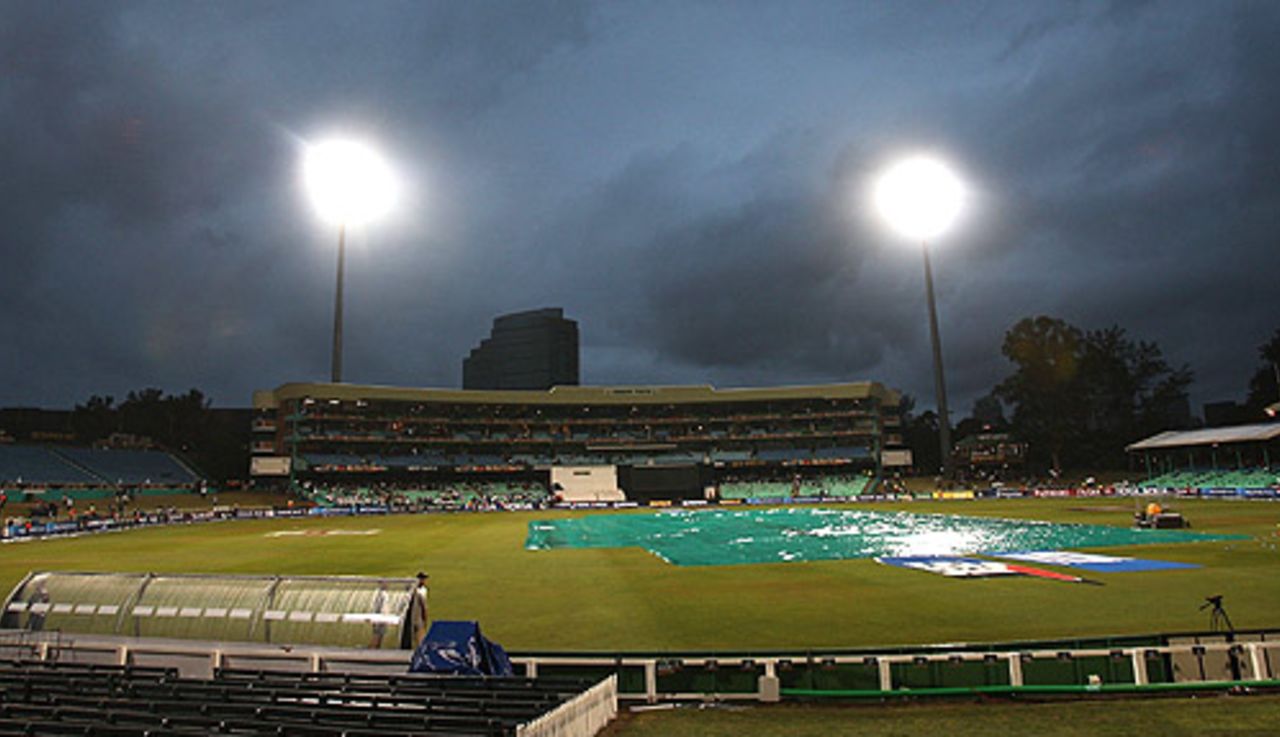 The lights shine brightly while rain delays play at Kingsmead, India v Scotland, Group D, ICC World Twenty20, Durban, September 13, 2007