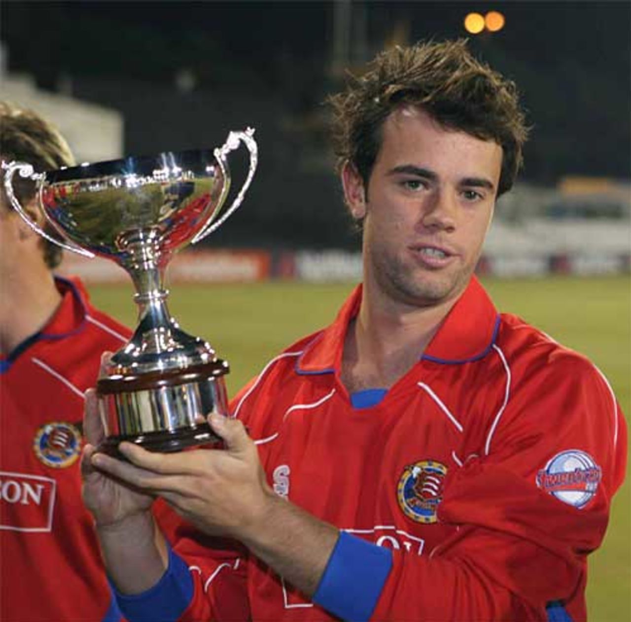 Mark Pettini celebrates retaining the Floodlit Cup, Essex v PCA Masters, Floodlit Cup, Chelmsford, September 13, 2007