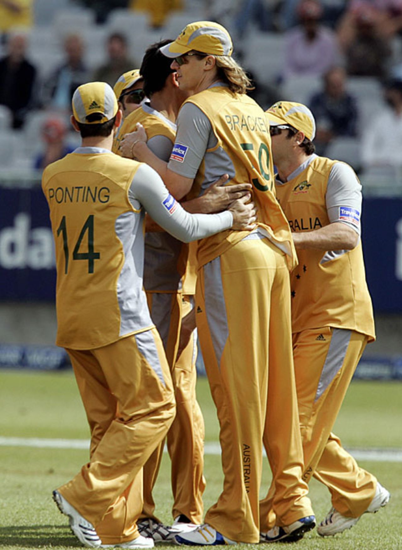 The Australians celebrate the dismissal of Matt Prior, England v Australia, Group B, ICC World Twenty20, Cape Town, September 14, 2007