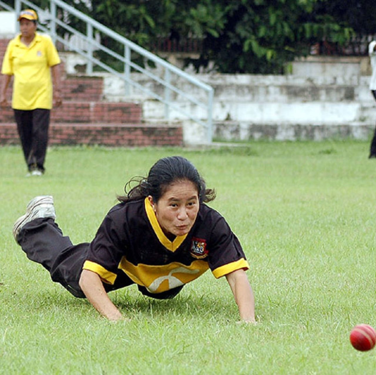 Champa Chakma dives towards the ball during a practice session, Ansar Academy Ground, Safipur, September 15, 2007