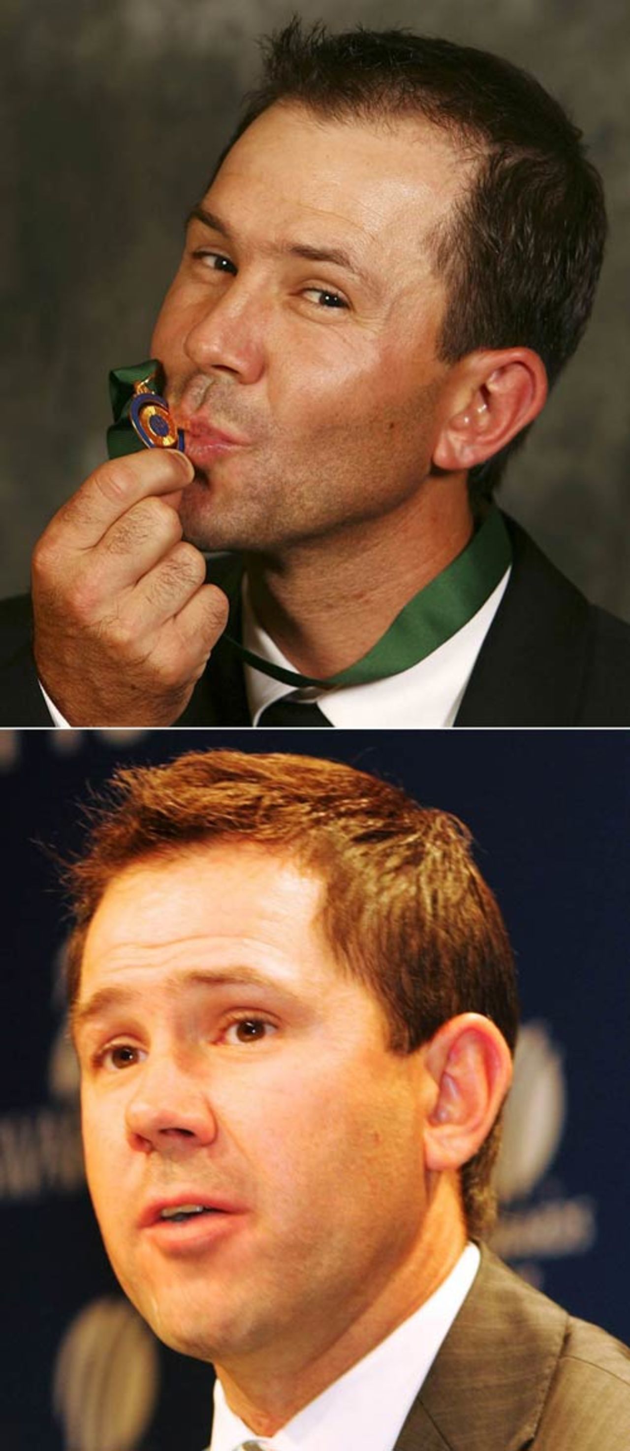 Ricky Ponting in February (top) and this month (bottom)