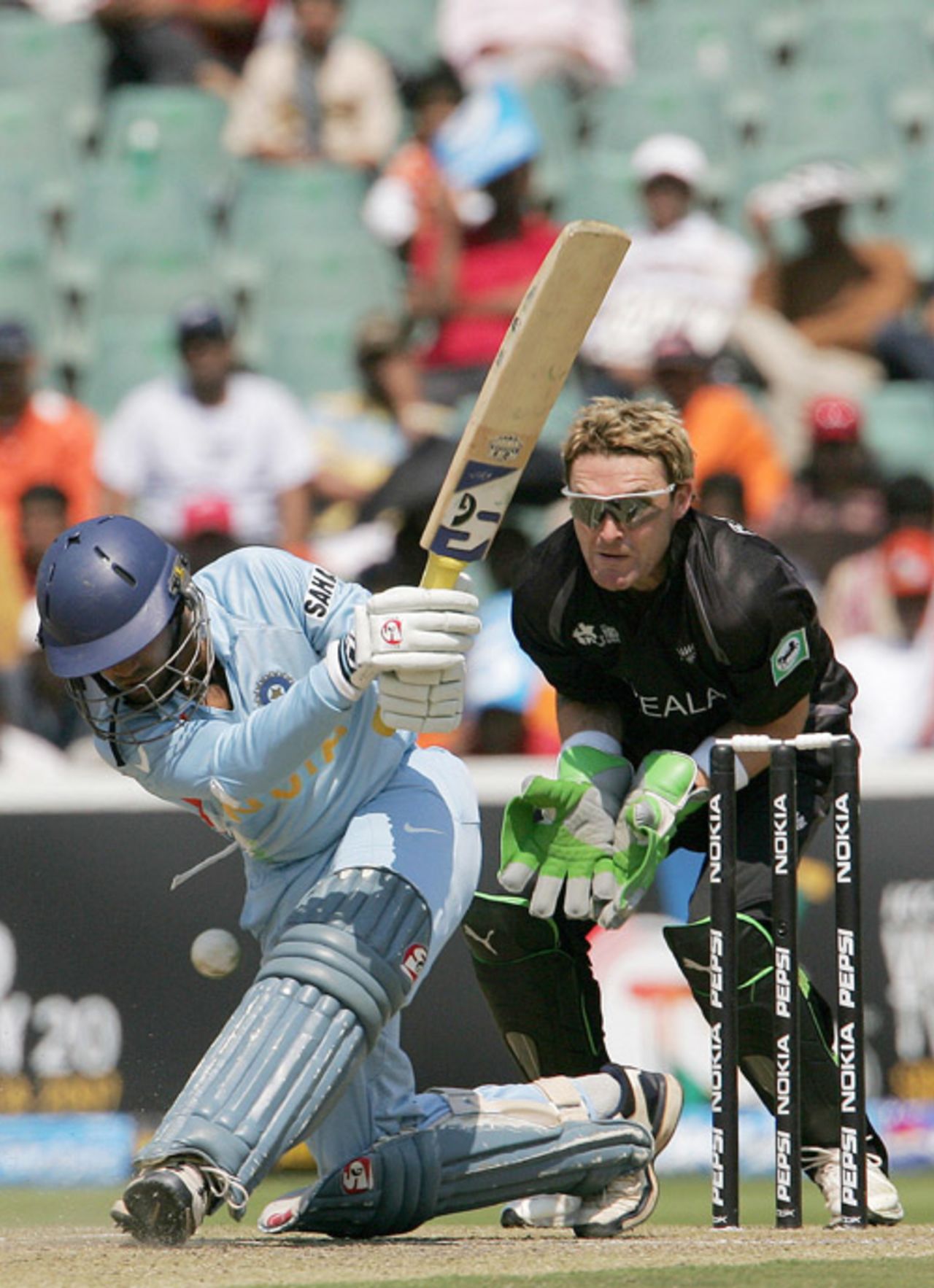 Dinesh Karthik misses a sweep while Brendon McCullum looks on, India v New Zealand, Group E, ICC World Twenty20, Johannesburg, September 16, 2007