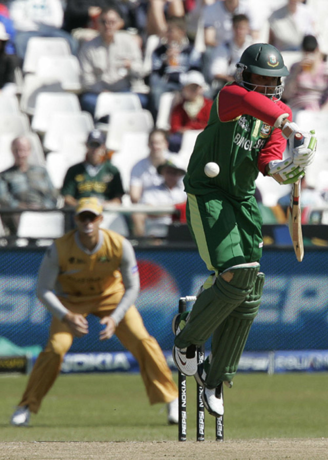 Tamim Iqbal gets into a tangle while facing a short ball, Australia v Bangladesh, Group F, ICC World Twenty20, Cape Town, September 16, 2007
