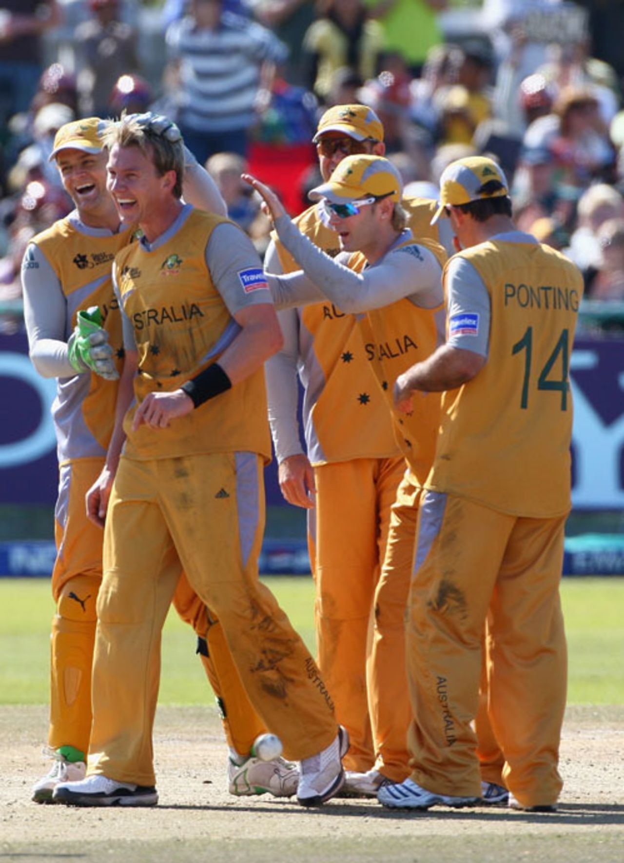 The Australians congratulate Brett Lee after his hat-trick, Australia v Bangladesh, Group F, ICC World Twenty20, Cape Town, September 16, 2007