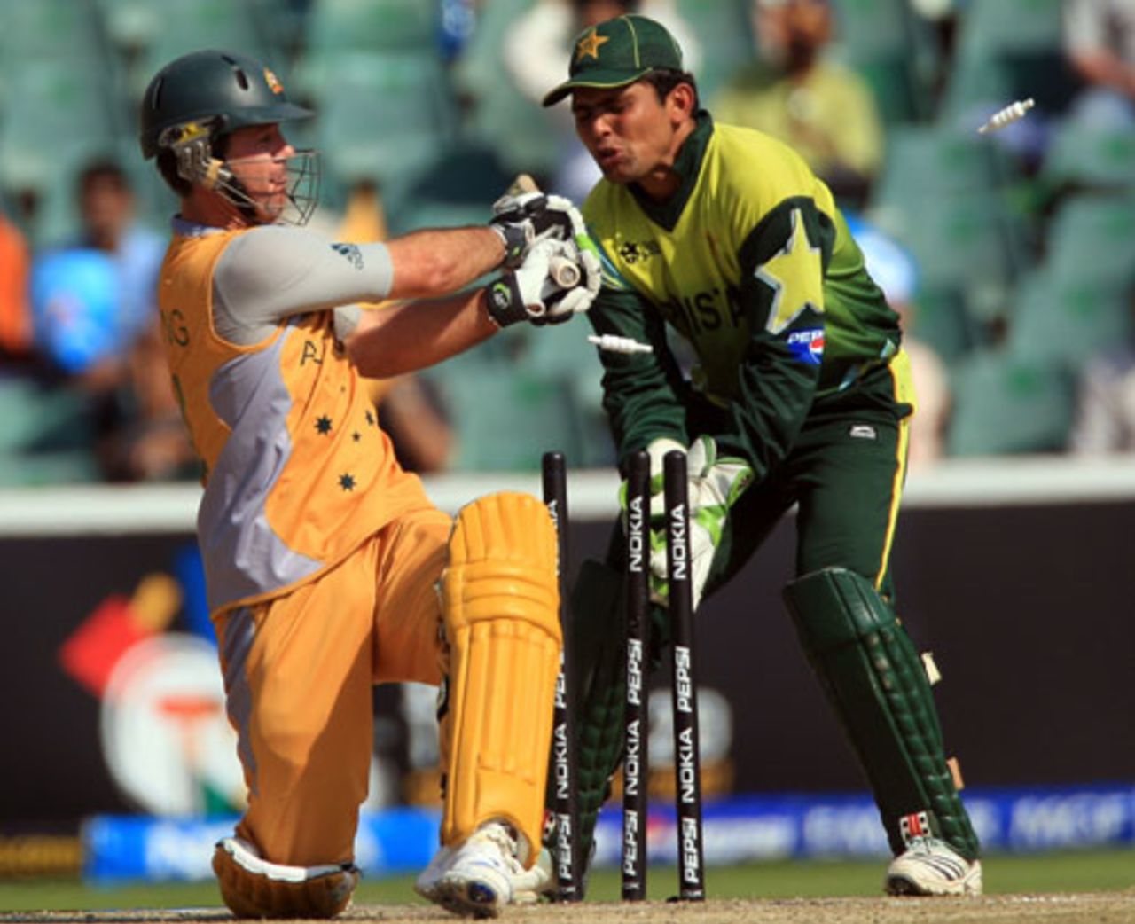 Ricky Ponting is bowled by Mohammad Hafeez, Australia v Pakistan, Group F, ICC World Twenty20, Johannesburg, September 18, 2007