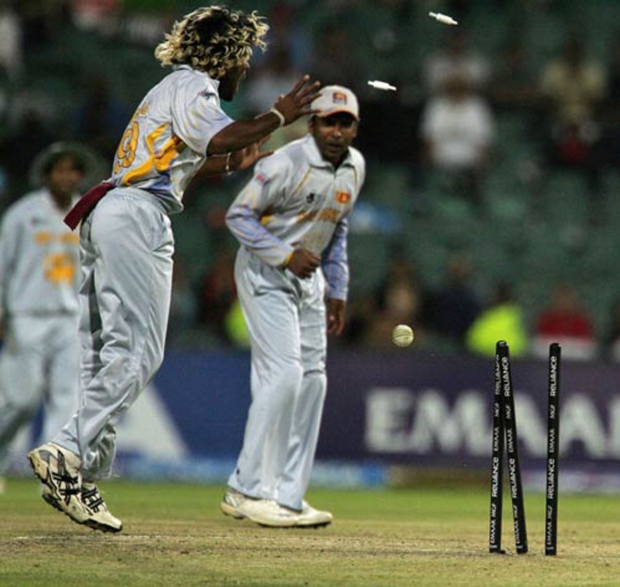 Lasith Malinga reacts at Mushfiqur Rehman's run-out, Bangladesh v Sri Lanka, Group F, ICC World Twenty20, Johannesburg, September 18, 2007