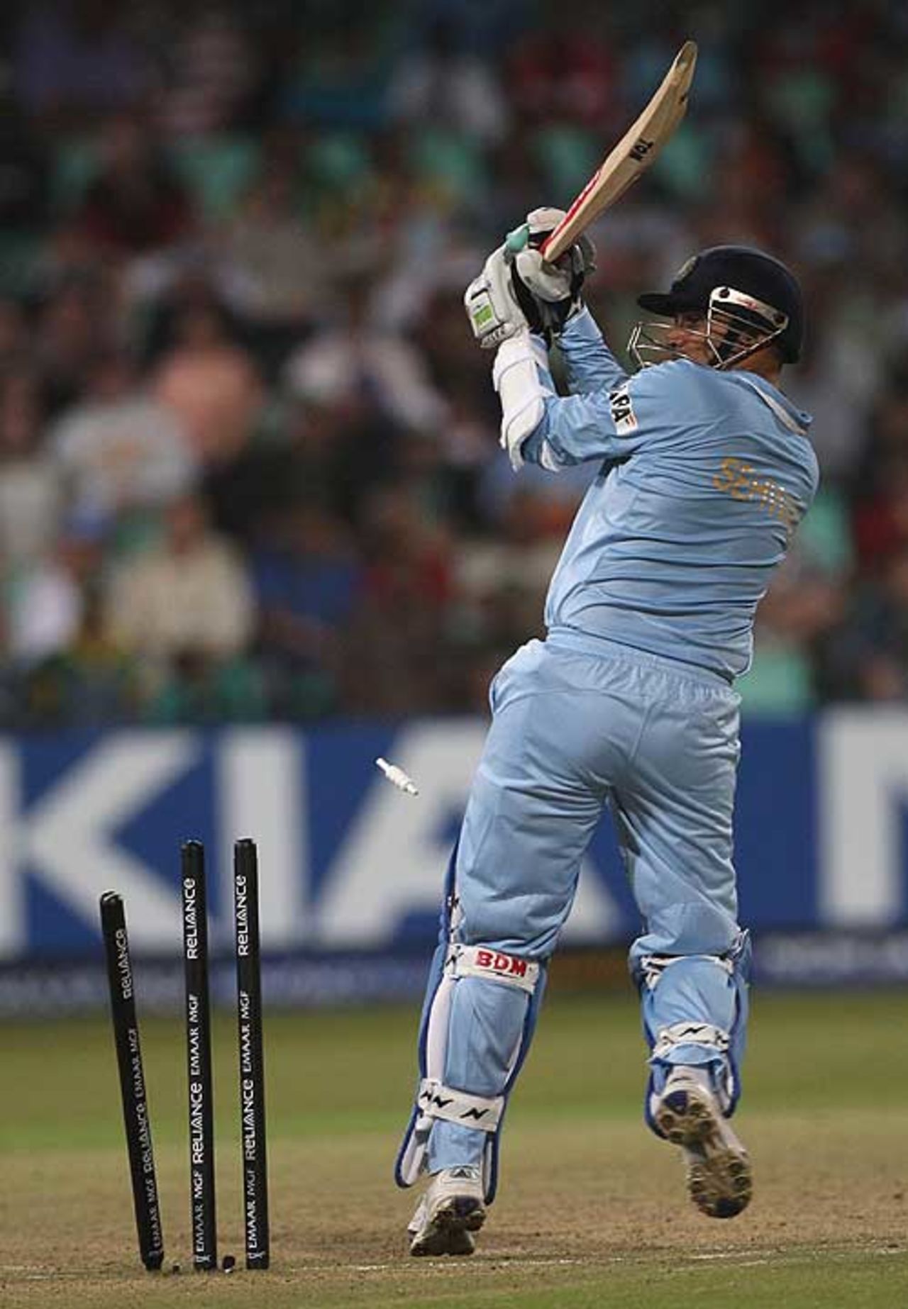 Virender Sehwag hits across the line and loses his leg stump, England v India, Group E, ICC World Twenty20, Durban, September 19, 2007