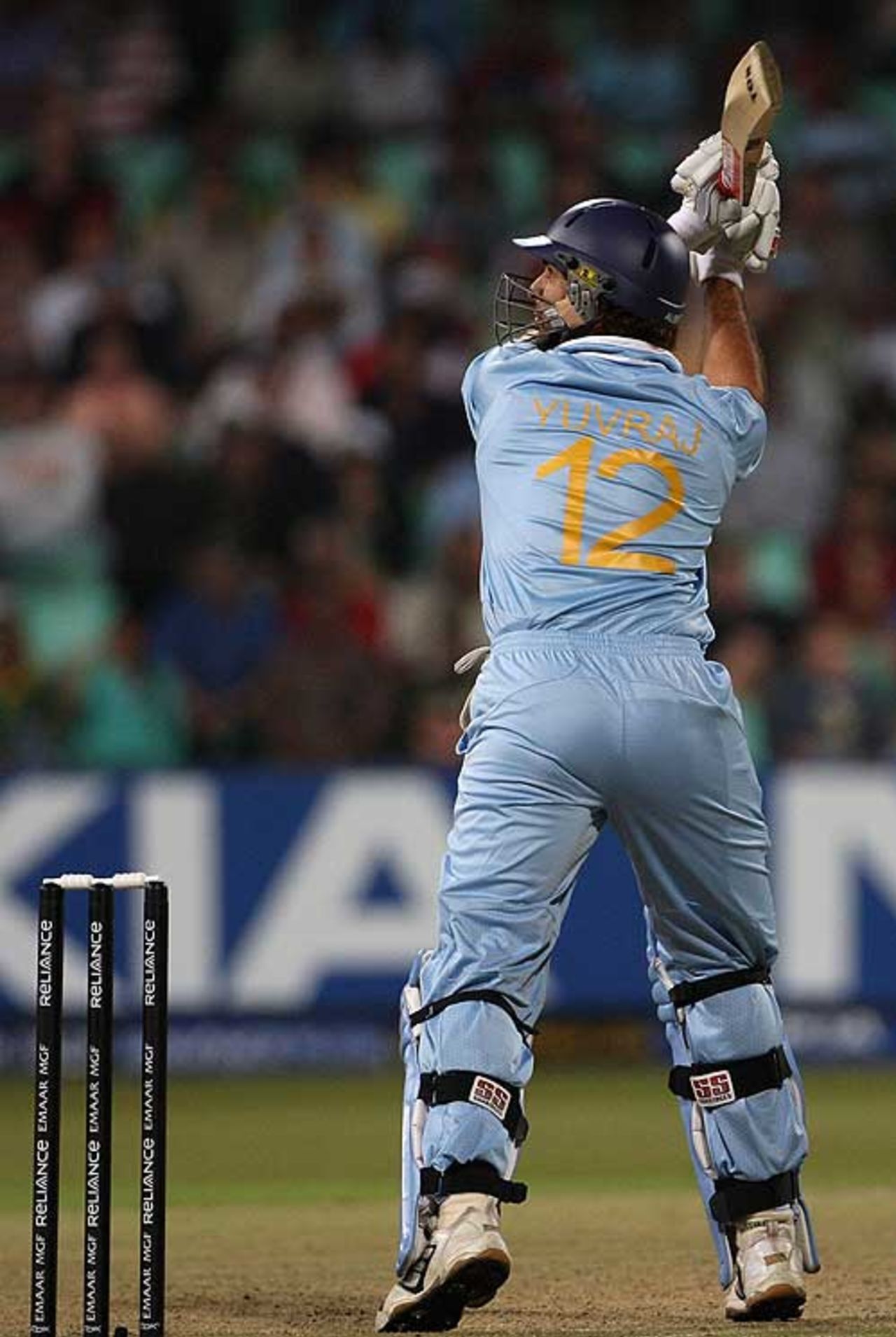 Yuvraj Singh slashes the fourth of his six sixes in an over, England v India, Group E, ICC World Twenty20, Durban, September 19, 2007