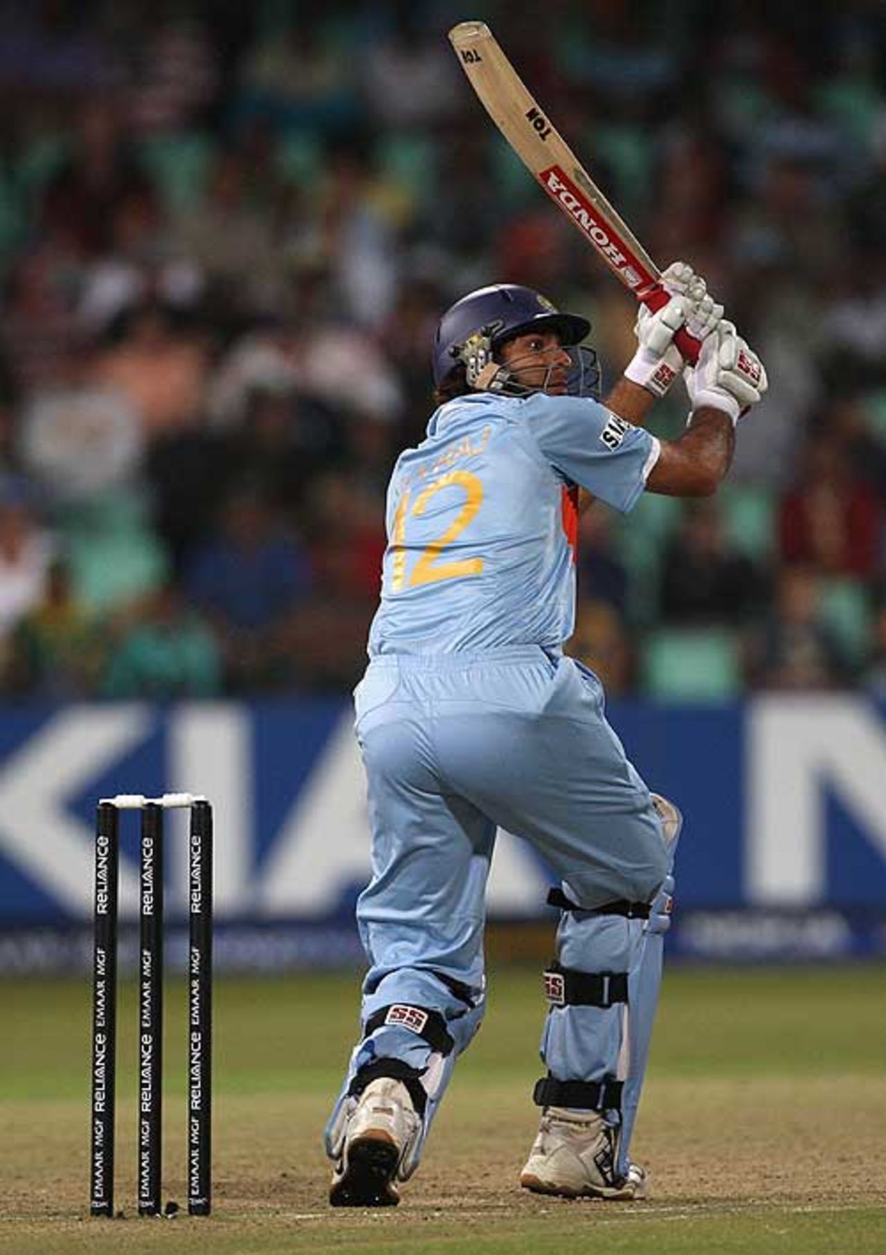 Yuvraj Singh smacks the second of his six sixes in an over, England v India, Group E, ICC World Twenty20, Durban, September 19, 2007