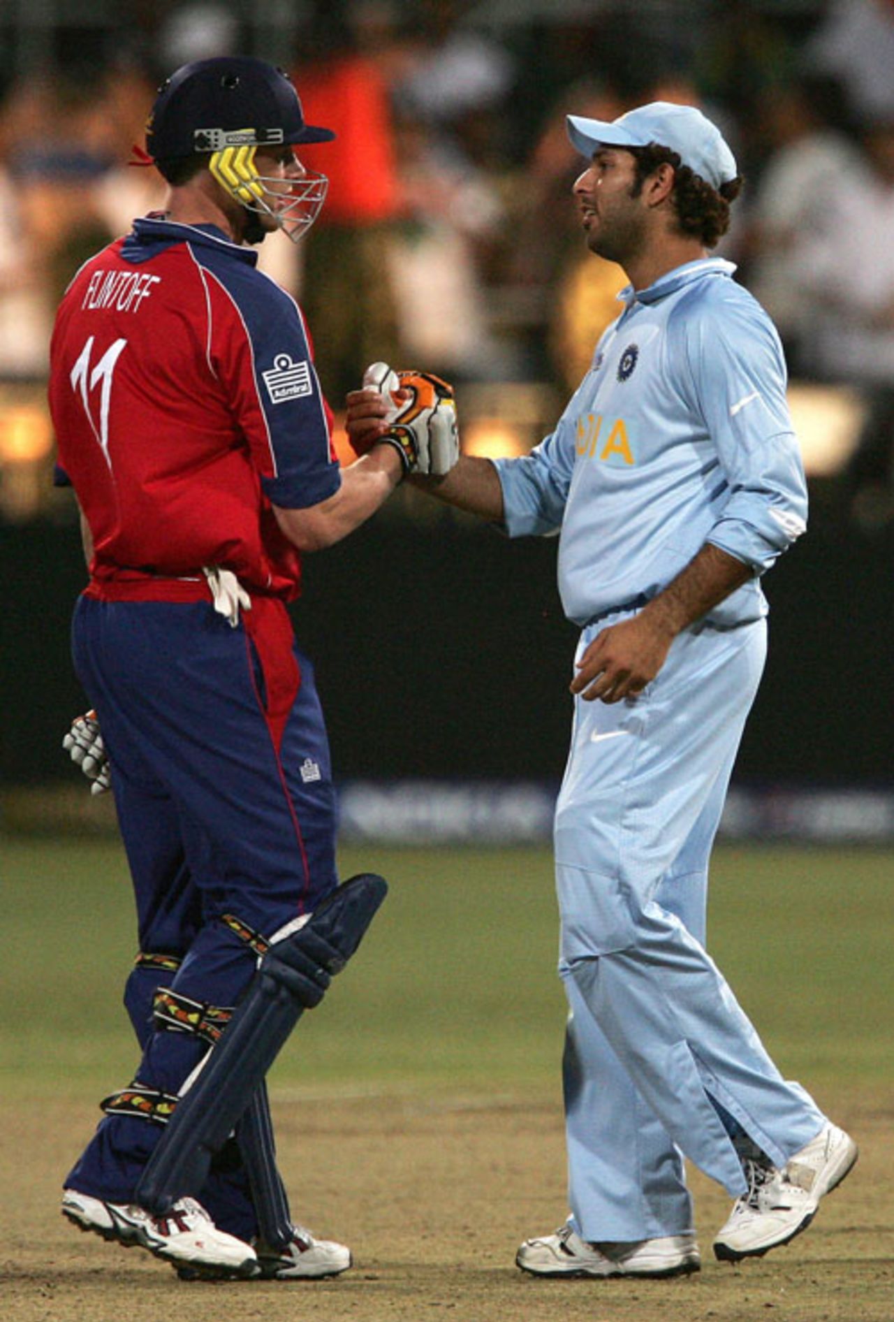Andrew Flintoff and Yuvraj Singh make their peace after the game, England v India, Group E, ICC World Twenty20, Durban, September 19, 2007