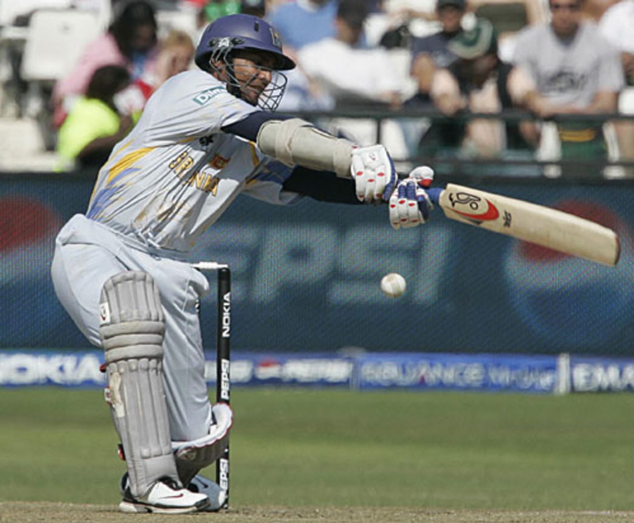 Kumar Sangakkara has a mow outside off stump, Australia v Sri Lanka, Group F, ICC World Twenty20, Cape Town, September 20, 2007