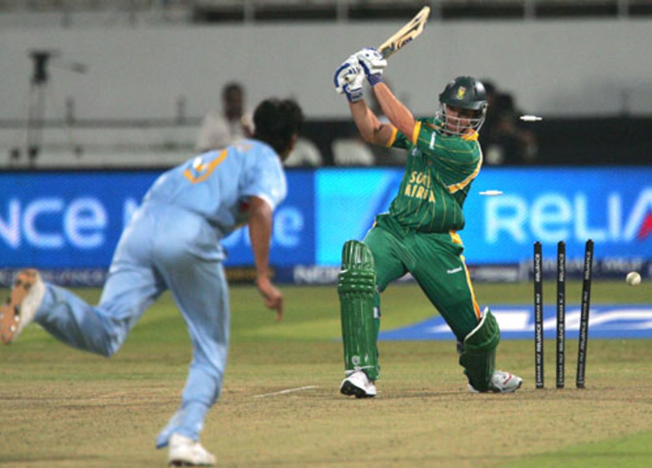 Albie Morkel was cleaned up by RP Singh for 36, India v South Africa, Group E, ICC World Twenty20, Durban, September 20, 2007