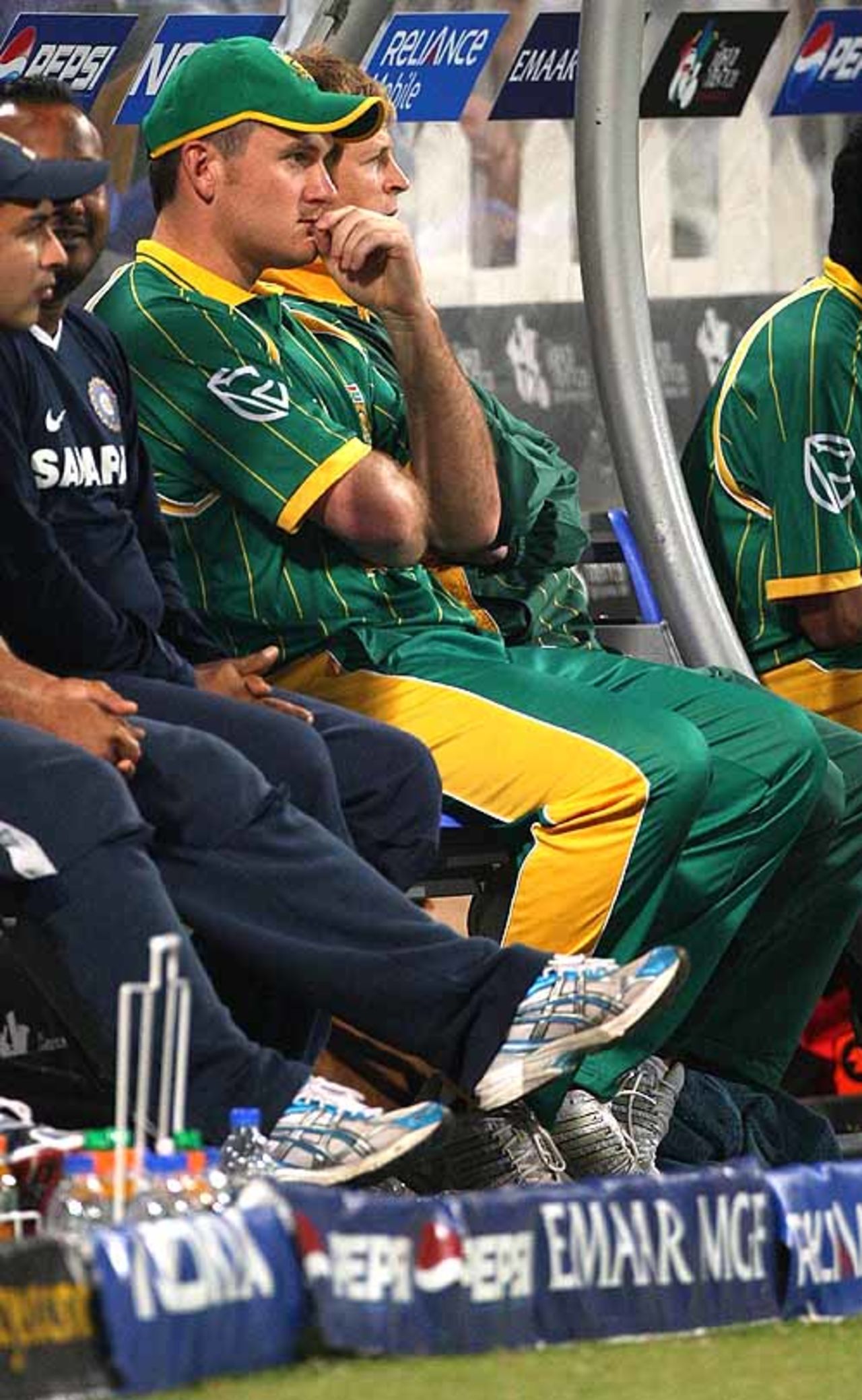 Graeme Smith watches proceedings from the dugout, India v South Africa, Group E, ICC World Twenty20, Durban, September 20, 2007