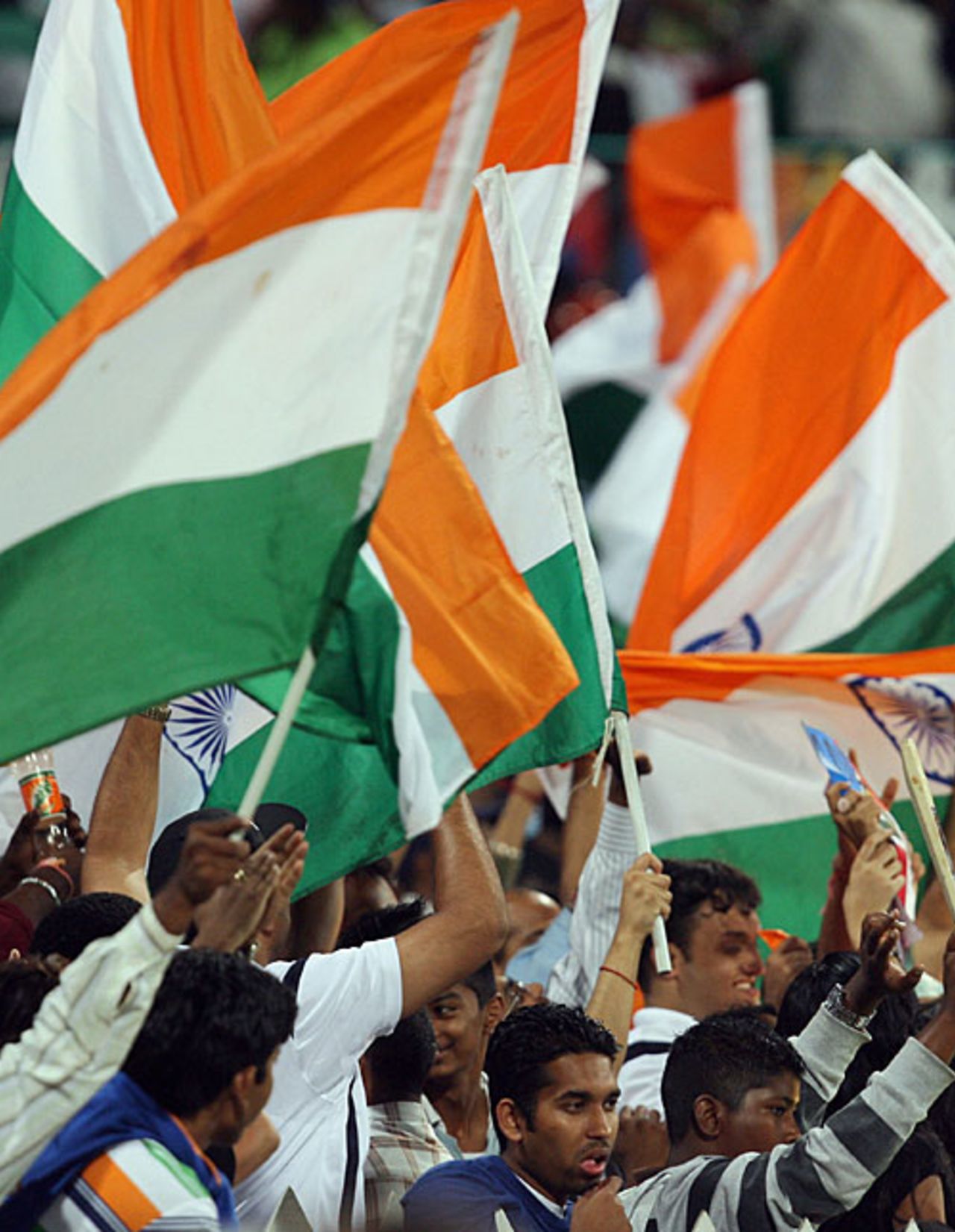 Indian fans wave the national flag, India v South Africa, Group E, ICC World Twenty20, Durban, September 20, 2007