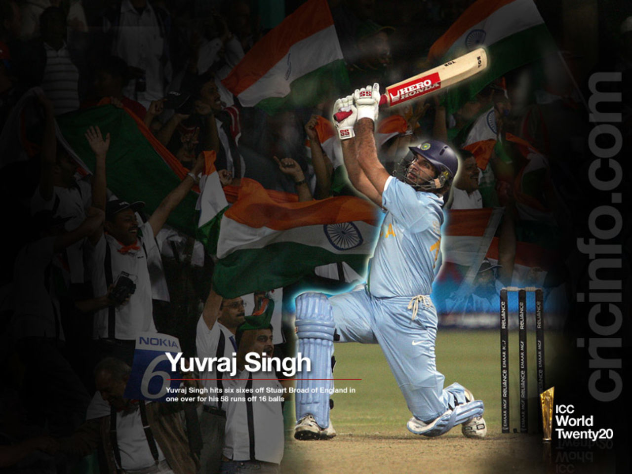 Yuvraj on his way to hit six sixes in an over