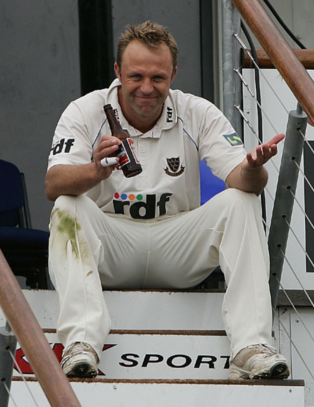 Chris Adams relaxes in front of the pavilion after beating Worcestershire, Sussex v Worcestershire, Hove, September 21, 2007 