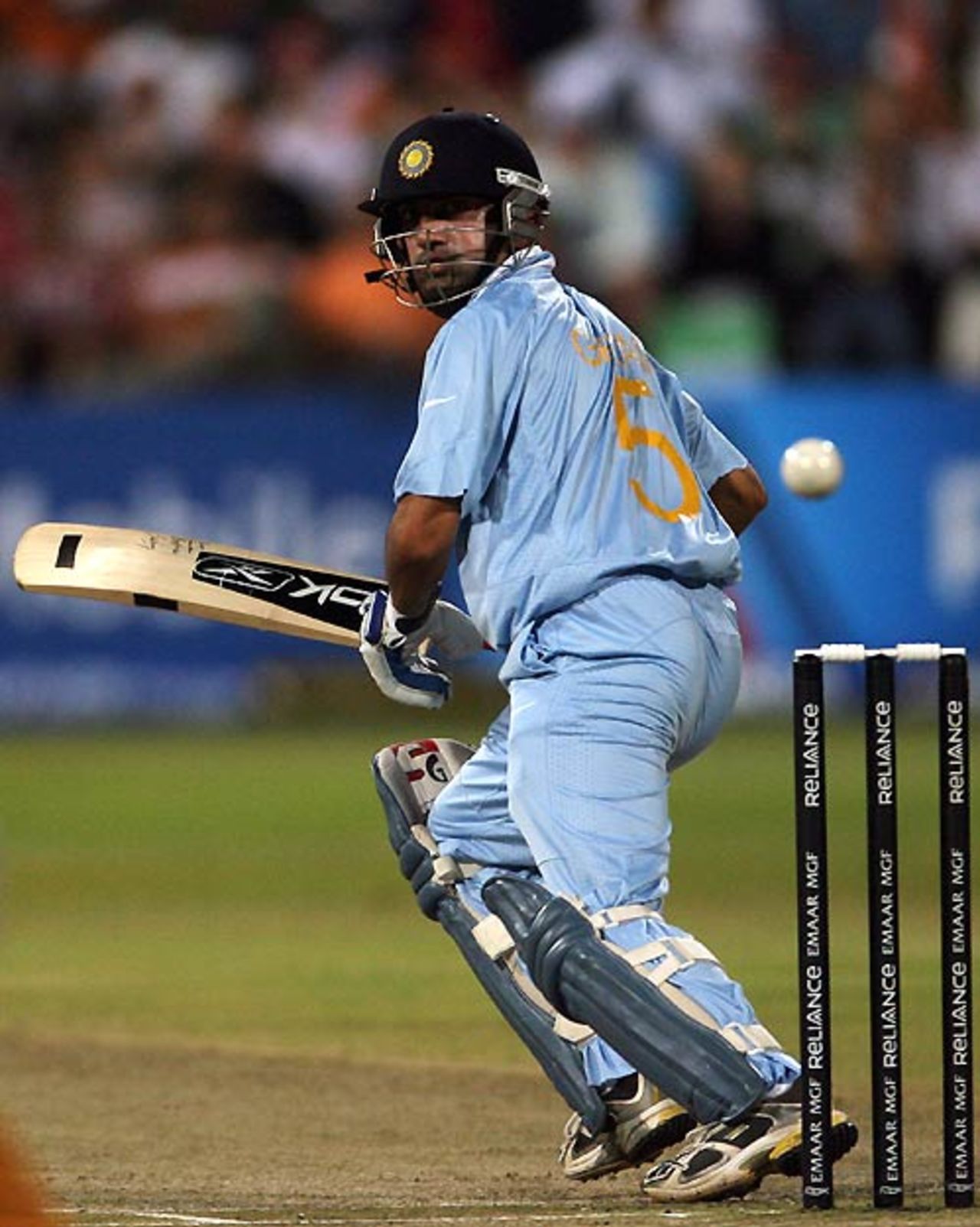 Gautam Gambhir glances one to third man during his 24, Australia v India, 2nd semi-final, ICC World Twenty20, Durban, September 22, 2007
