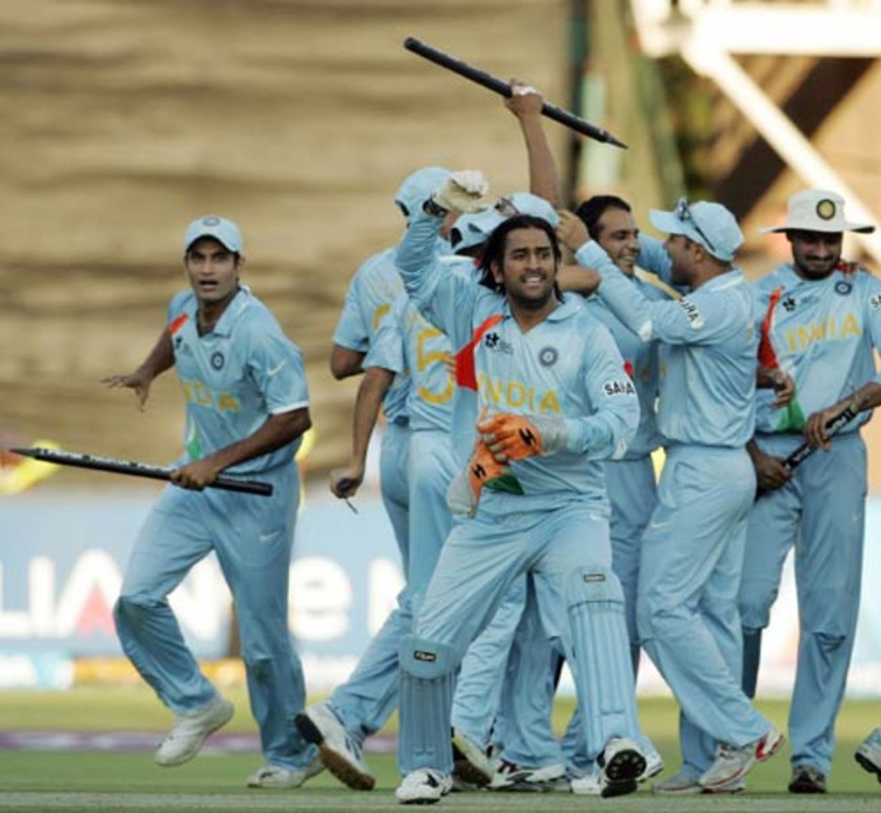 The champagne moment: Mahendra Singh Dhoni and his boys are ecstatic, India v Pakistan, ICC World Twenty20 final, Johannesburg, September 24, 2007