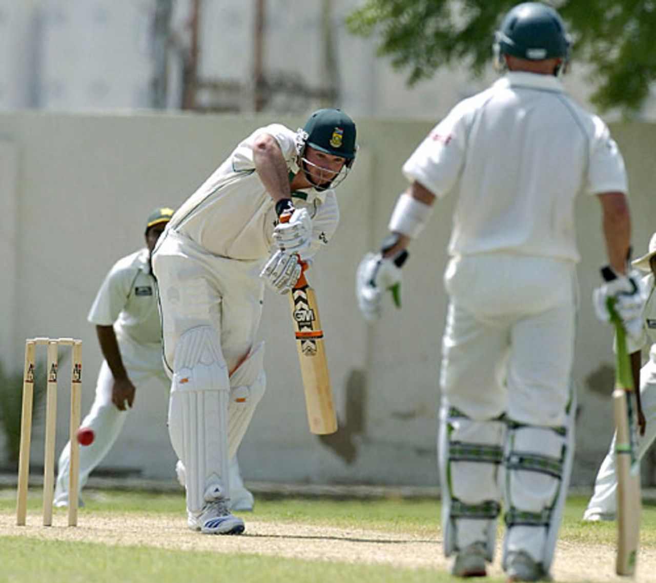 Graeme Smith plays a leg-side stroke as Herschelle Gibbs looks on, Patron's XI v South Africans, Karachi, 1st day, September 27, 2007